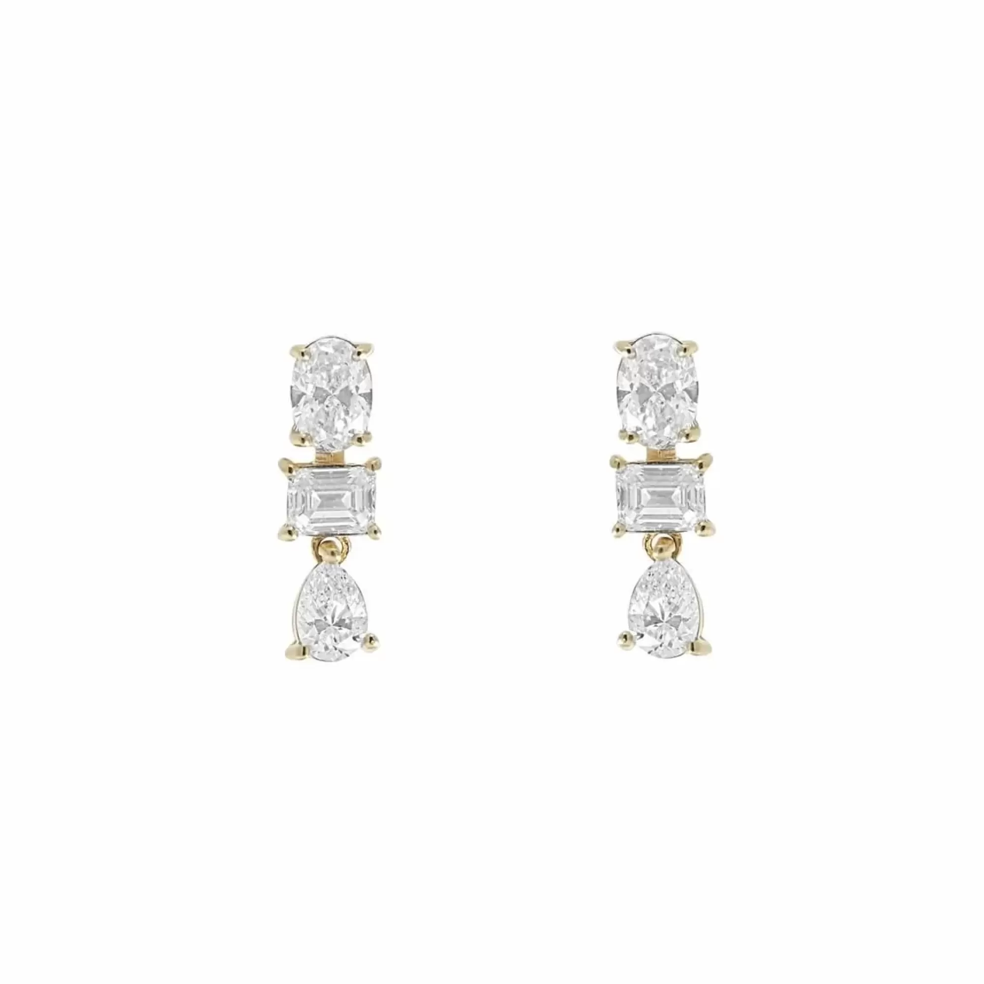 * London Collection 14K Yellow Gold Oval, Emerald Cut And Pear Shape Diamond Earrings Cheap