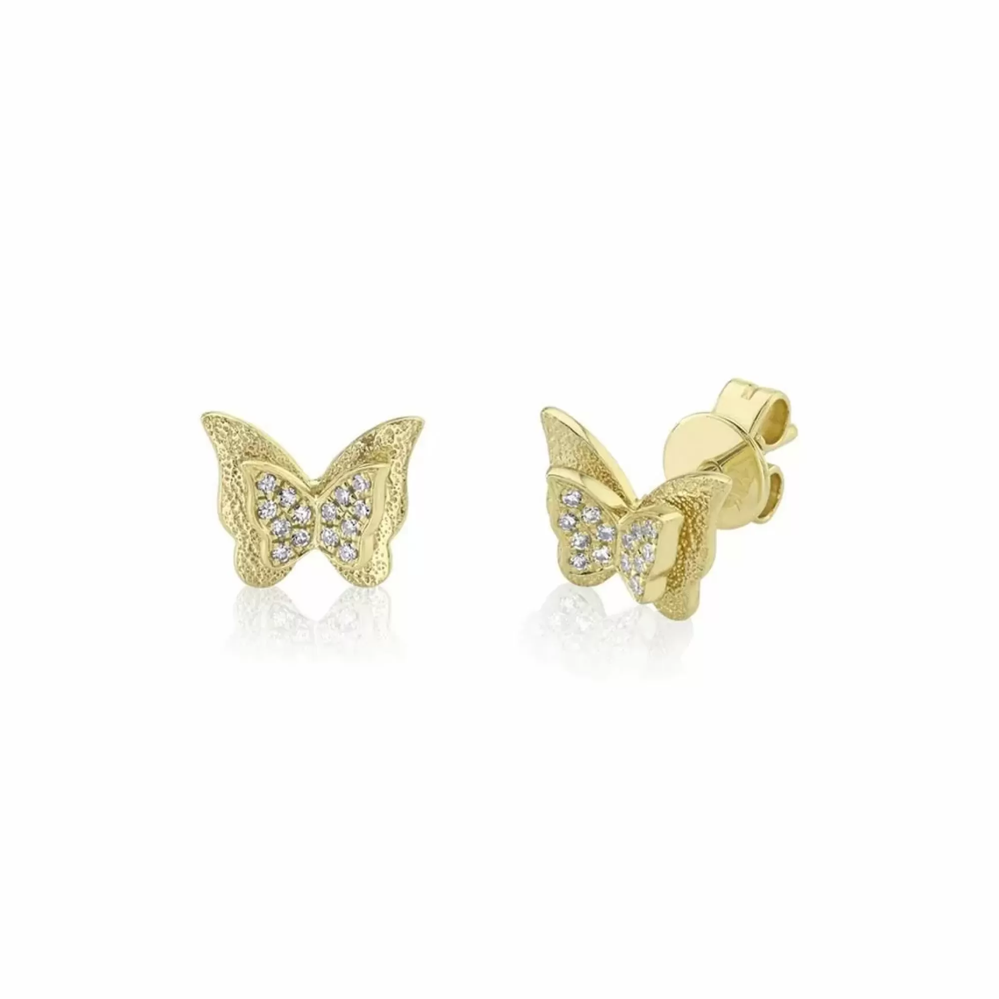 London Collection 14K Yellow Gold Pave Diamond 3D Butterfly Stud Earrings Shop
