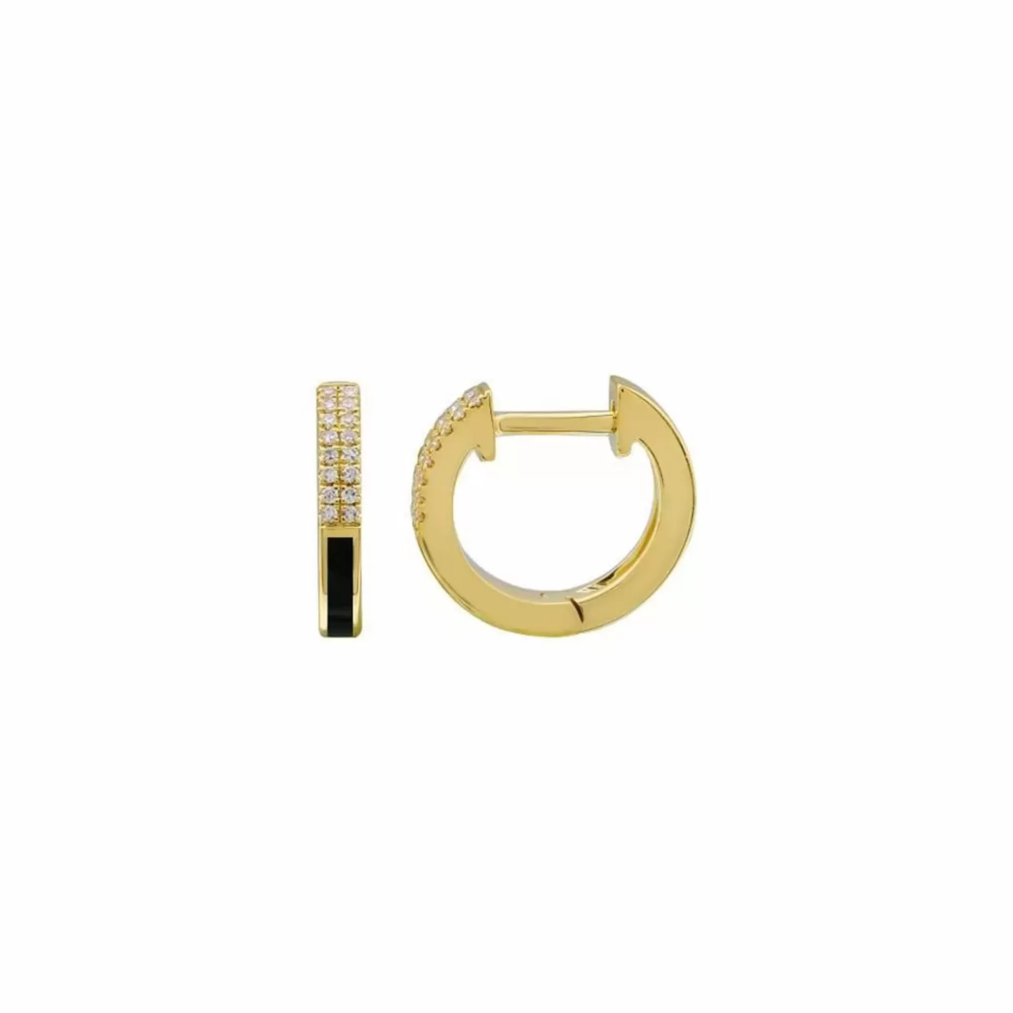 London Collection 14K Yellow Gold Pave Diamond And Black Enamel Huggies Fashion