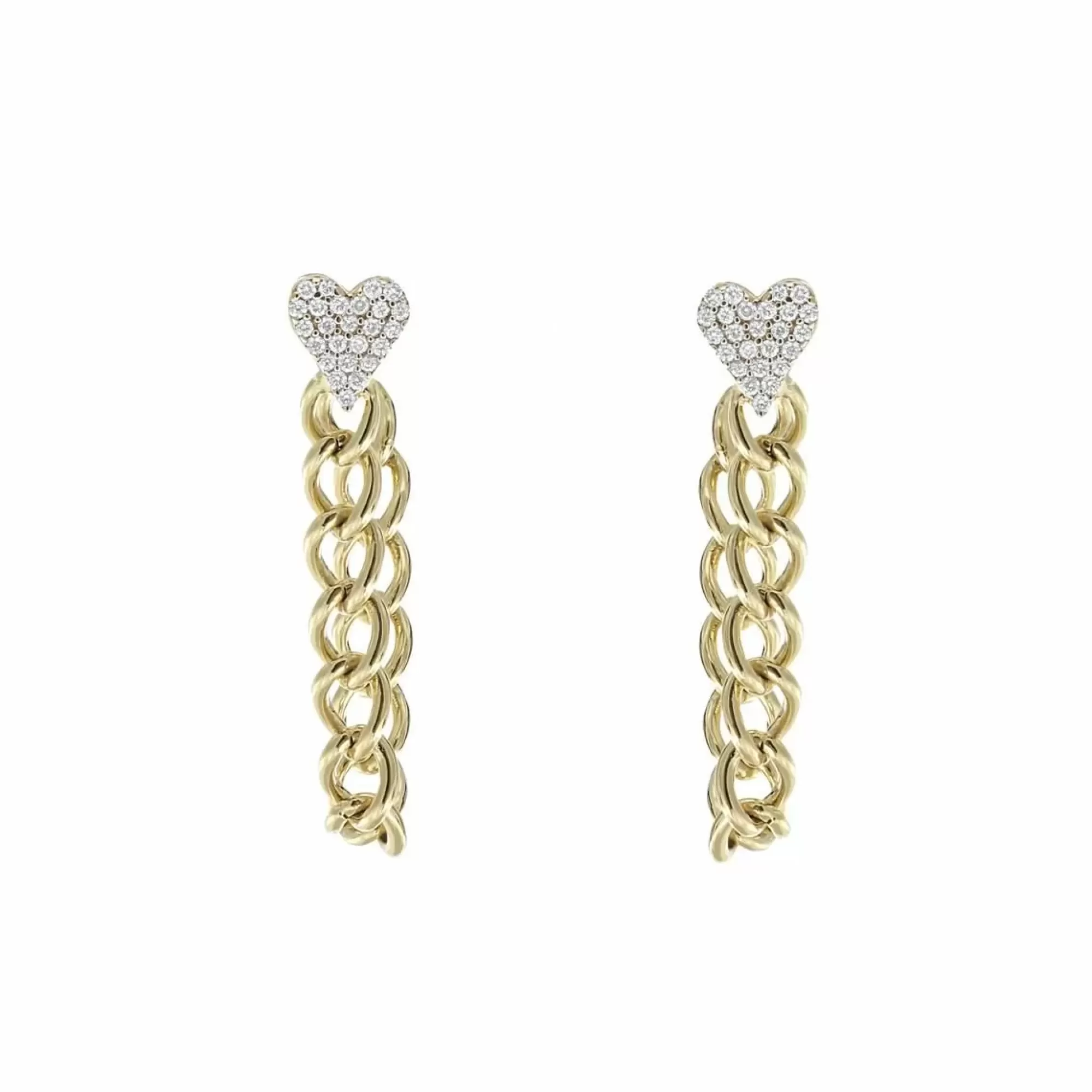 * London Collection 14K Yellow Gold Pave Diamond Heart Chain Earrings Cheap