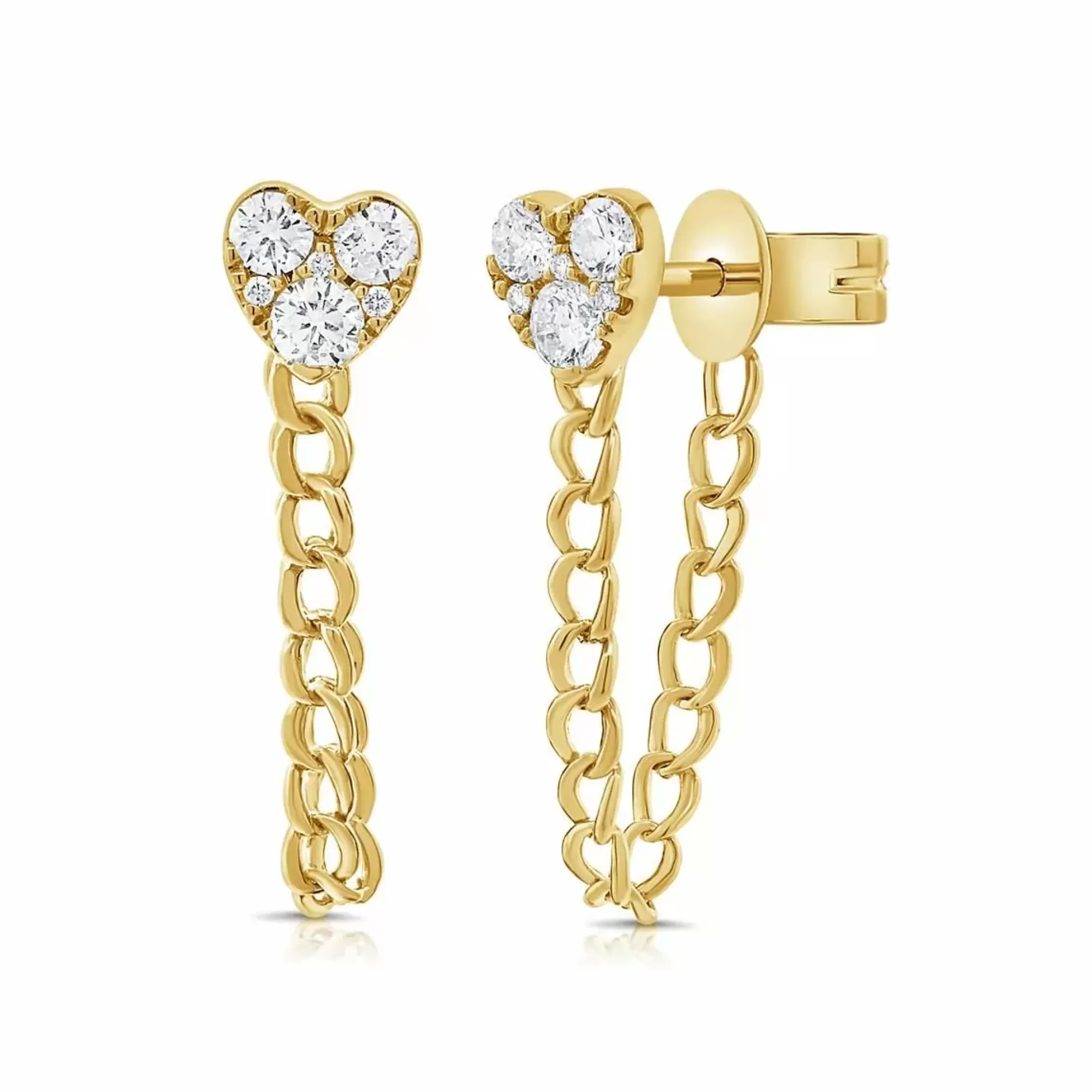 London Collection 14K Yellow Gold Pave Diamond Heart Chain Link Earrings Shop