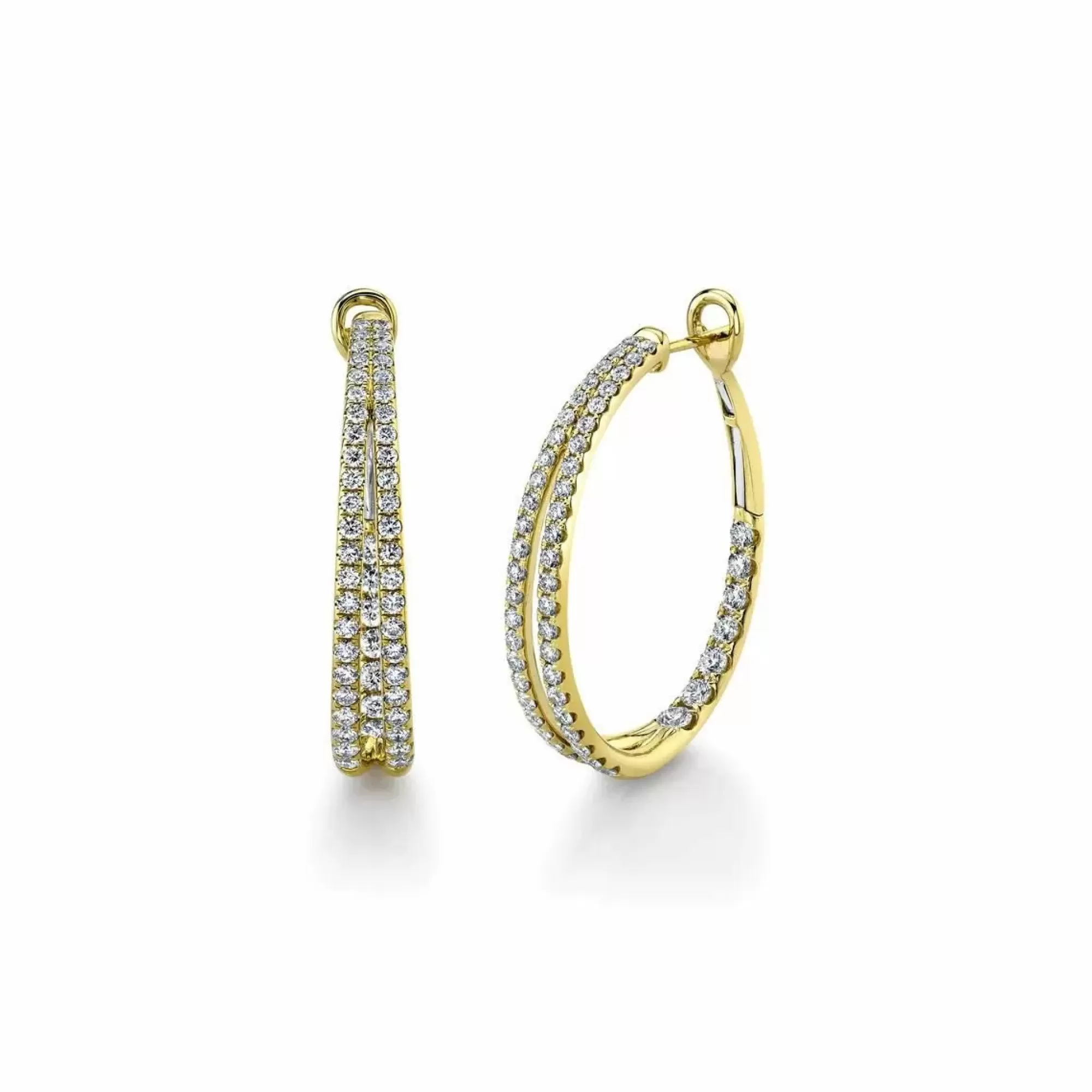 * London Collection 14K Yellow Gold Pave Diamond Oval Hoop Earrings Cheap
