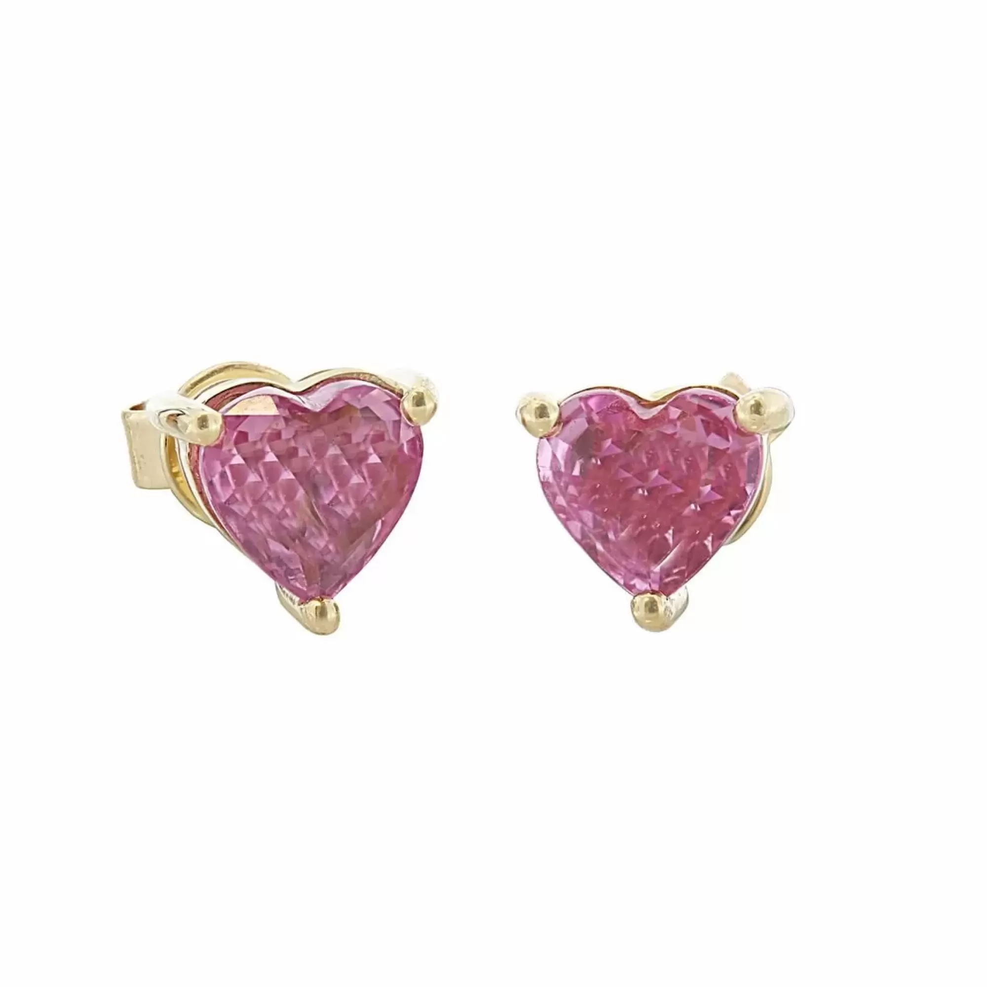 London Collection 14K Yellow Gold Pink Sapphire Heart Stud Earrings New