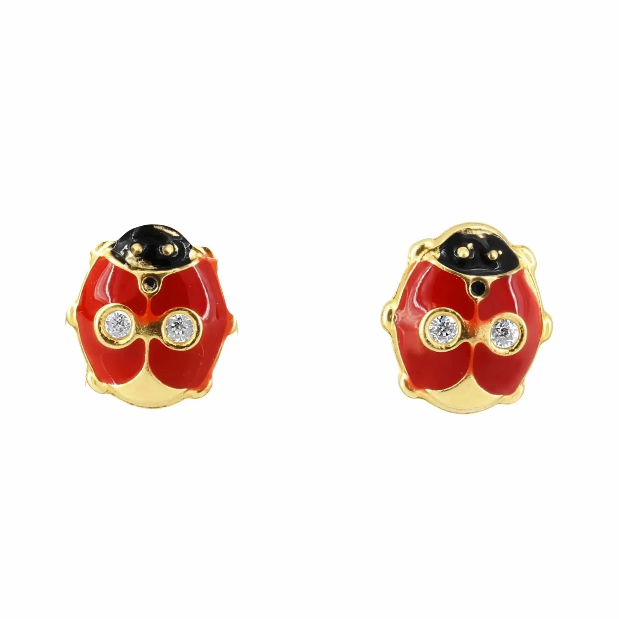 * London Collection 14K Yellow Gold Red And Black Enamel With Cubic Zirconia Lady Bug Earrings Discount