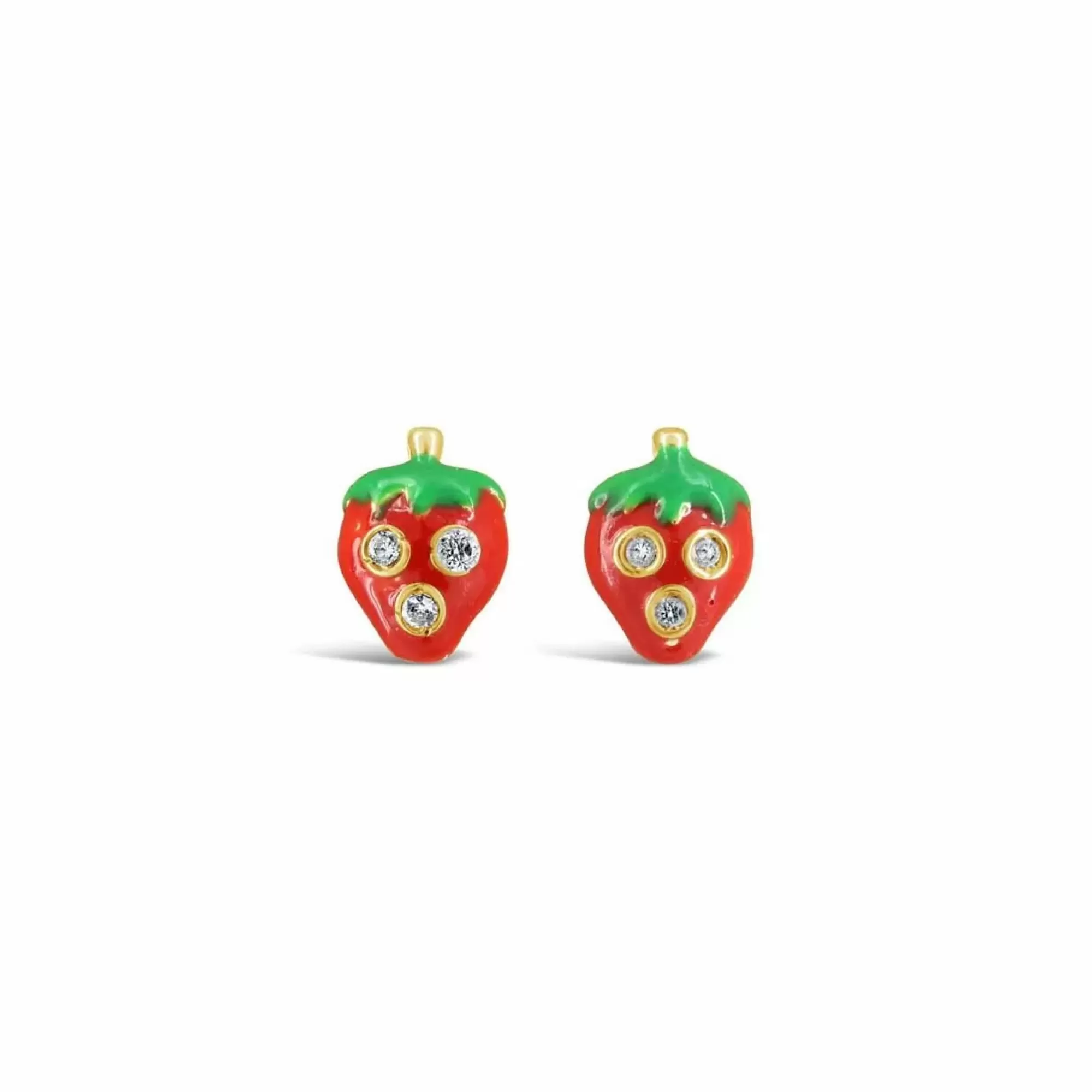 * London Collection 14K Yellow Gold Red And Green Enamel Strawberries With Cubic Zirconia Stud Earrings Outlet