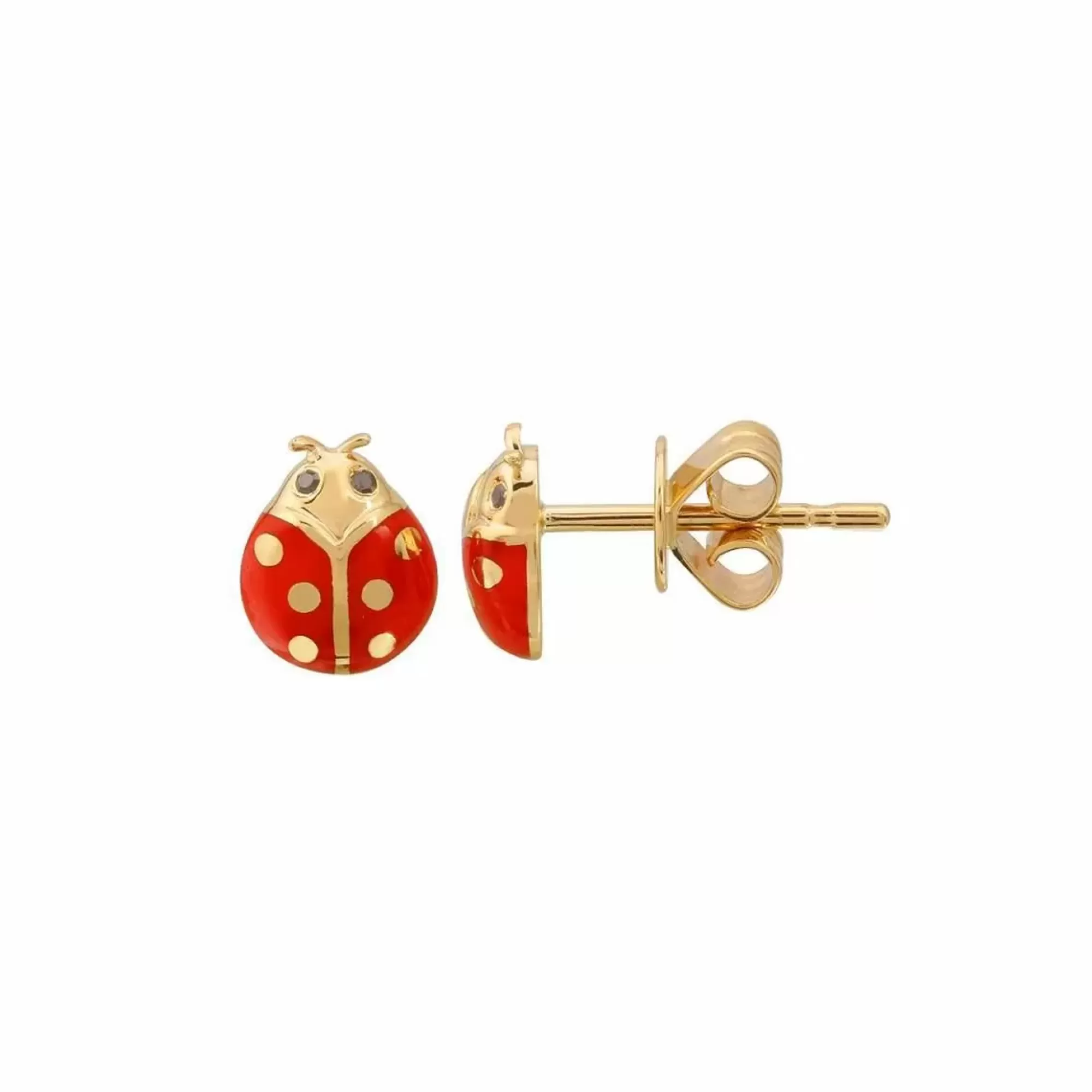 London Collection 14K Yellow Gold Red Enamel Ladybug Stud Earrings Clearance