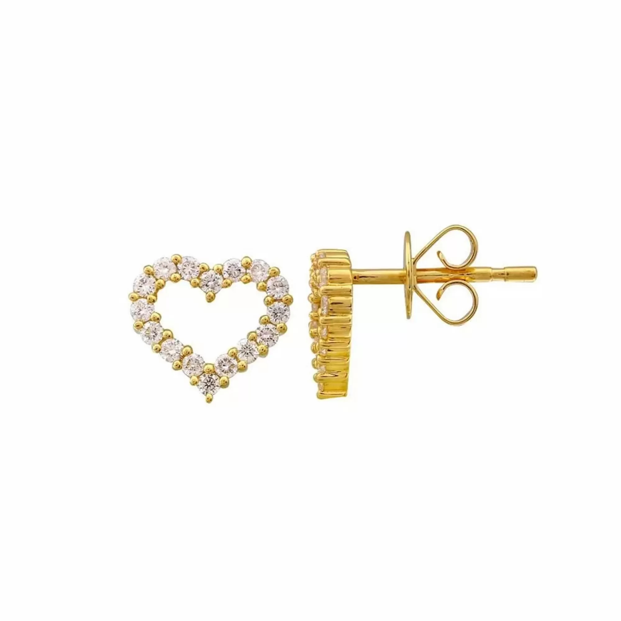 London Collection 14K Yellow Gold Round Diamond Open Heart Stud Earrings Flash Sale