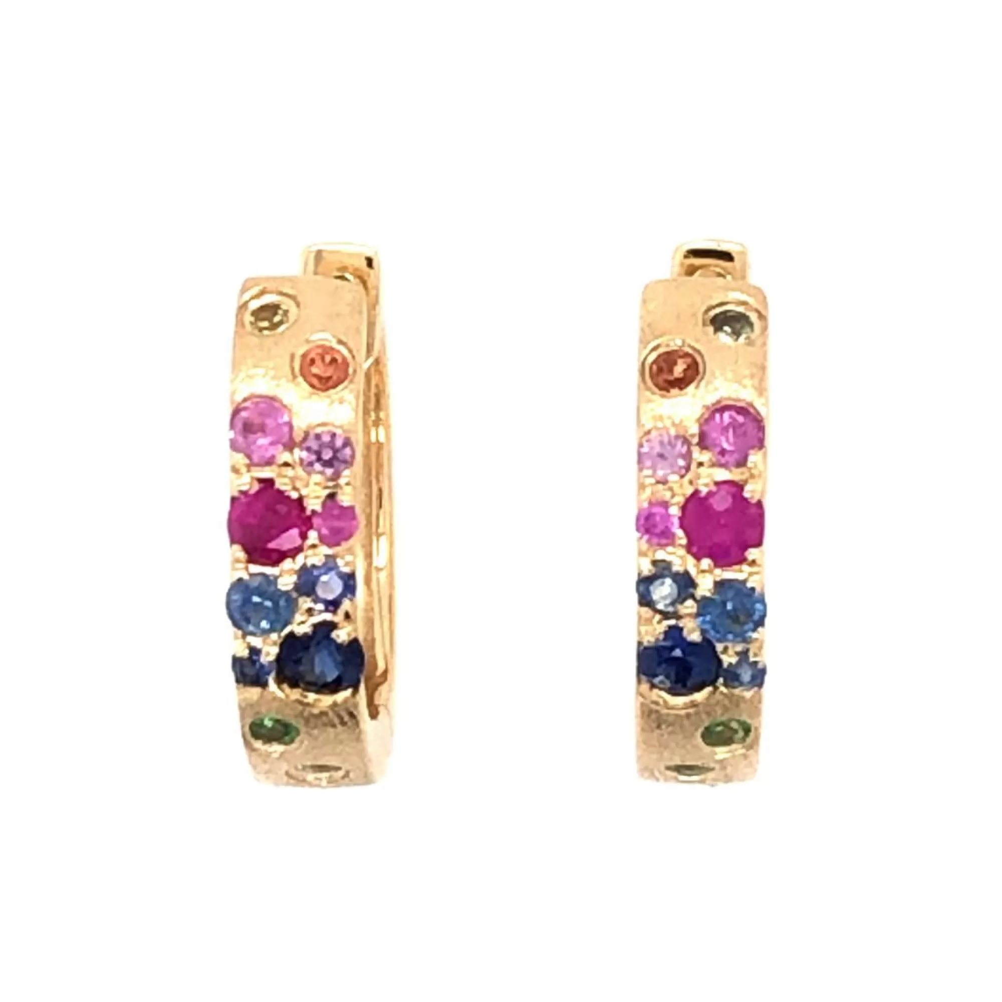 London Collection 14K Yellow Gold Scattered Rainbow Sapphire And Tsavorite Huggie Earrings Cheap