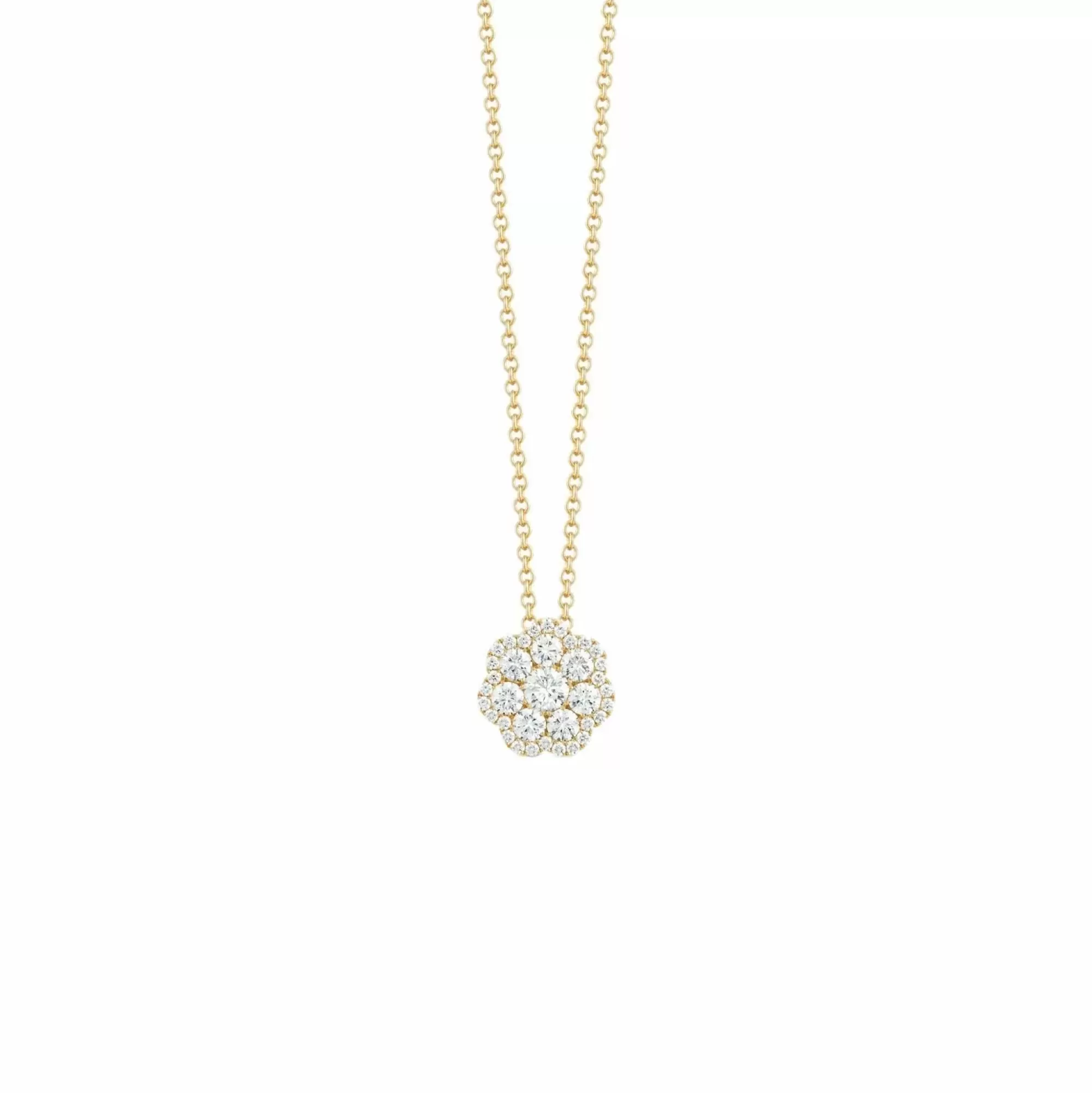 * London Collection 14K Yellow Gold Small Flower Cluster Diamond Pendant Necklace Best