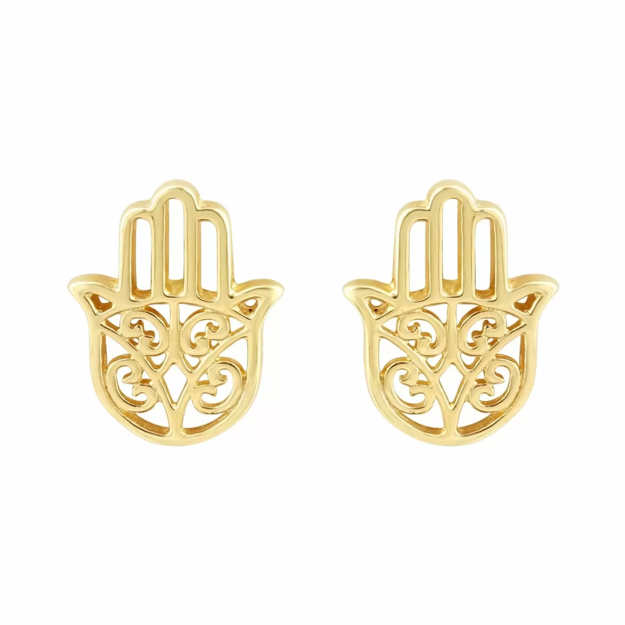 * London Collection 14K Yellow Gold Small Open Work Hamsa Stud Earrings Outlet