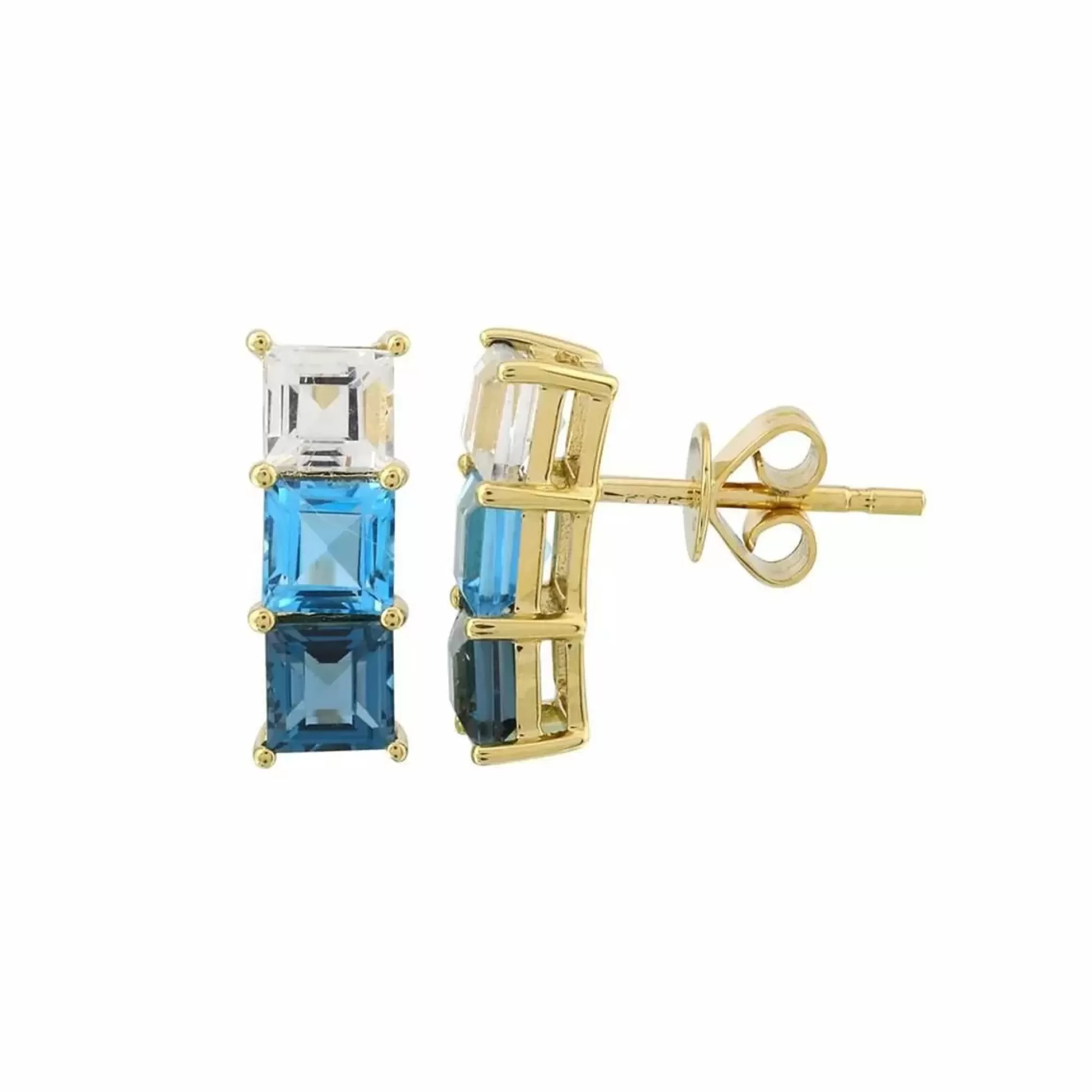 London Collection 14K Yellow Gold Square Multi Stone Stud Earrings Cheap