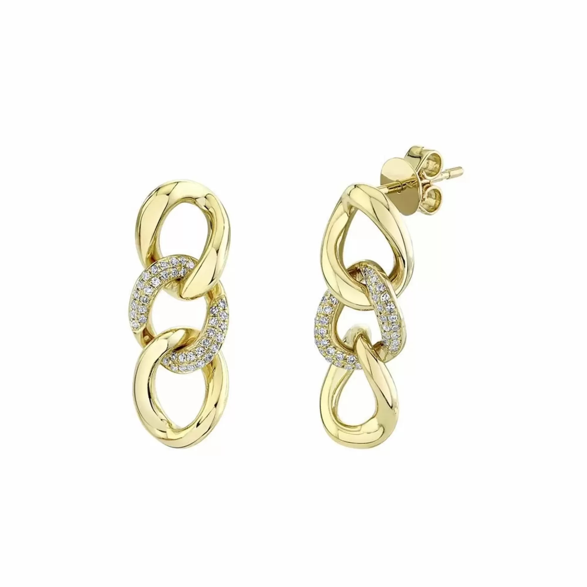 London Collection 14K Yellow Gold Triple Link Pave Diamond Drop Earrings Cheap