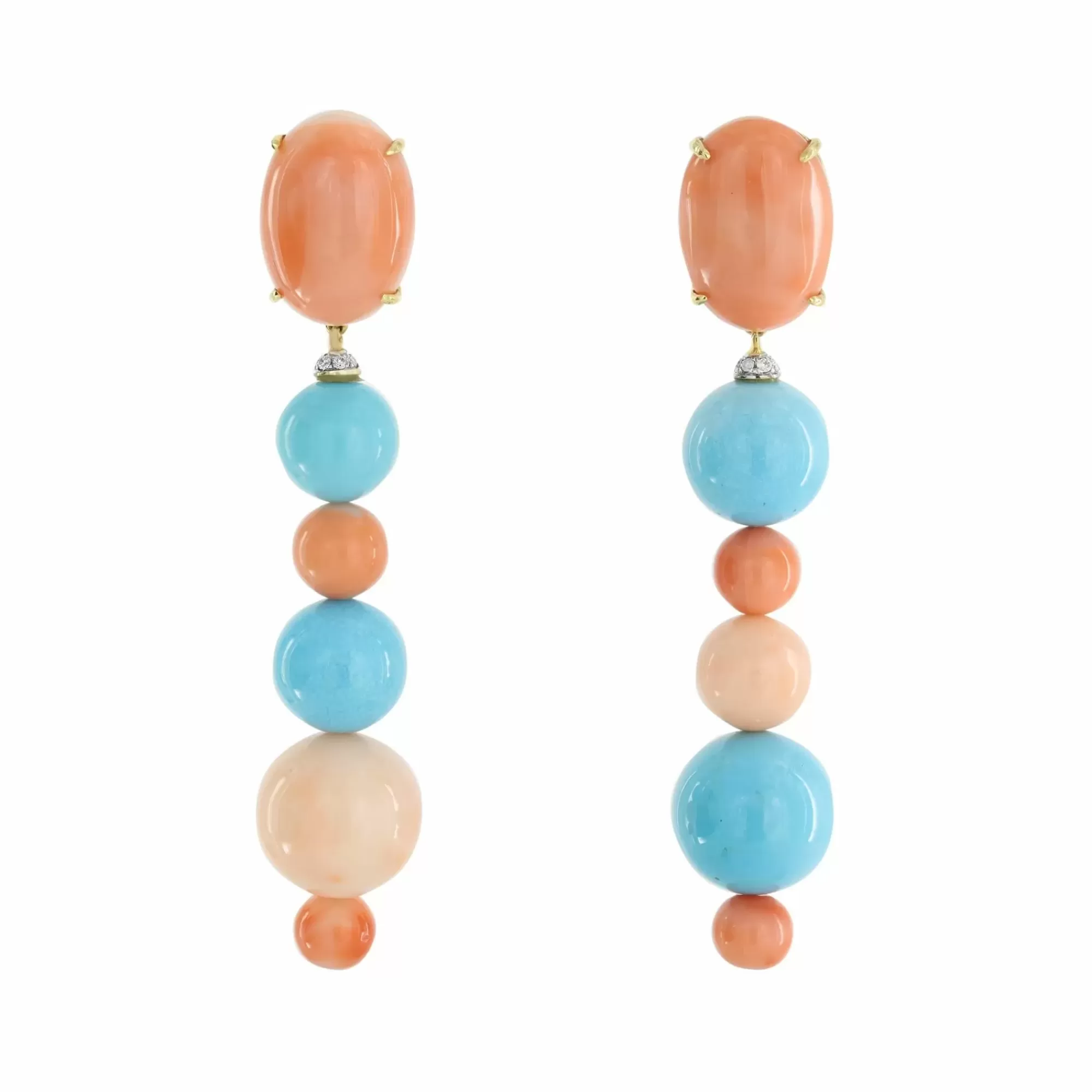 * London Collection 18K Gold Coral And Turquoise Dangle Clip Earrings Best Sale