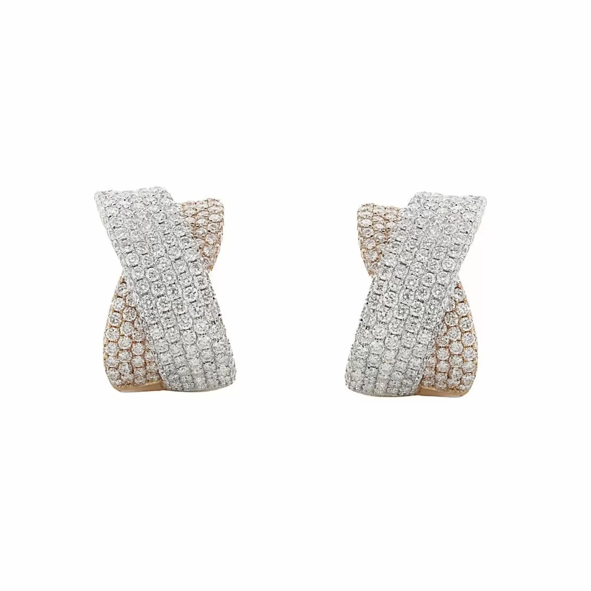 London Collection 18K Rose And White Gold Diamond Crossover Earrings Store