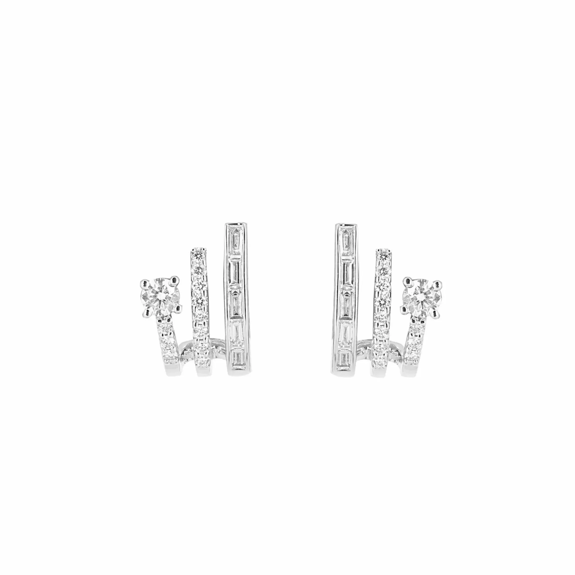 * London Collection 18K White Gold Diamond 3 Row Huggie Earrings Sale