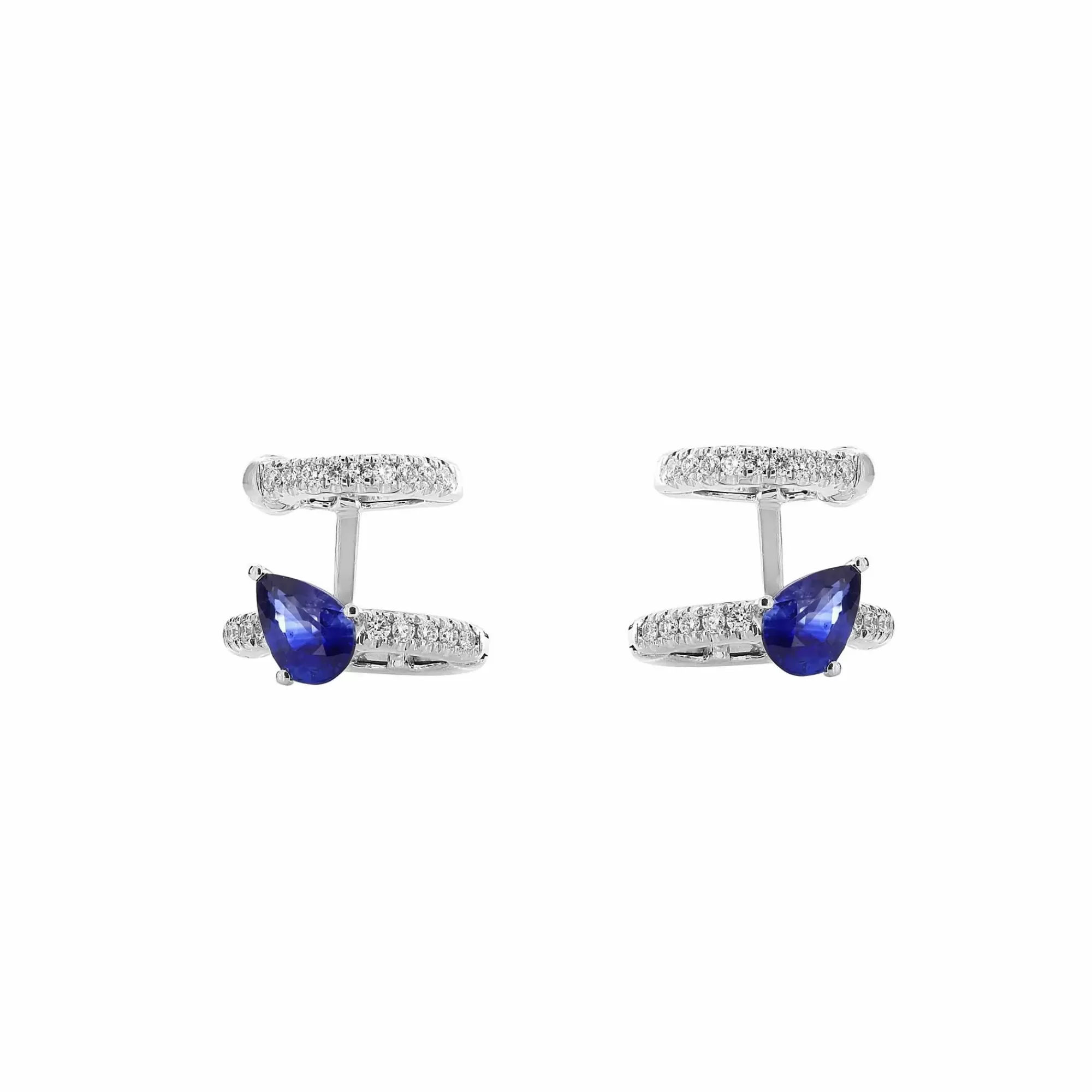 * London Collection 18K White Gold Diamond And Pear Shape Sapphire Huggie Earrings Cheap