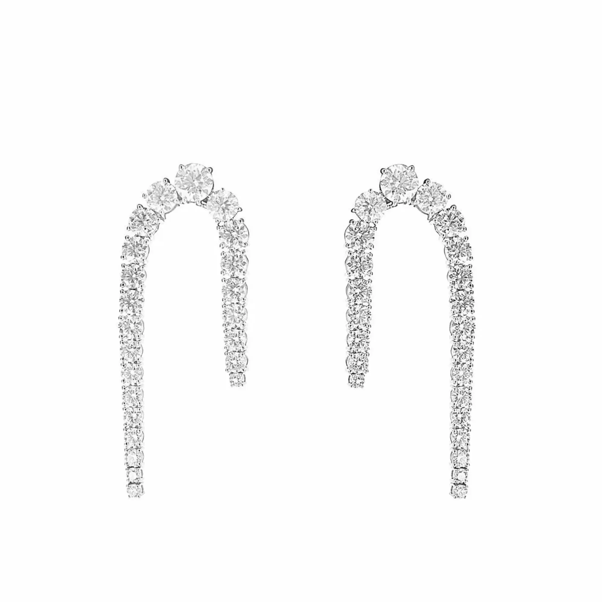 London Collection 18K White Gold Diamond Curved Dangle Drop Earrings New