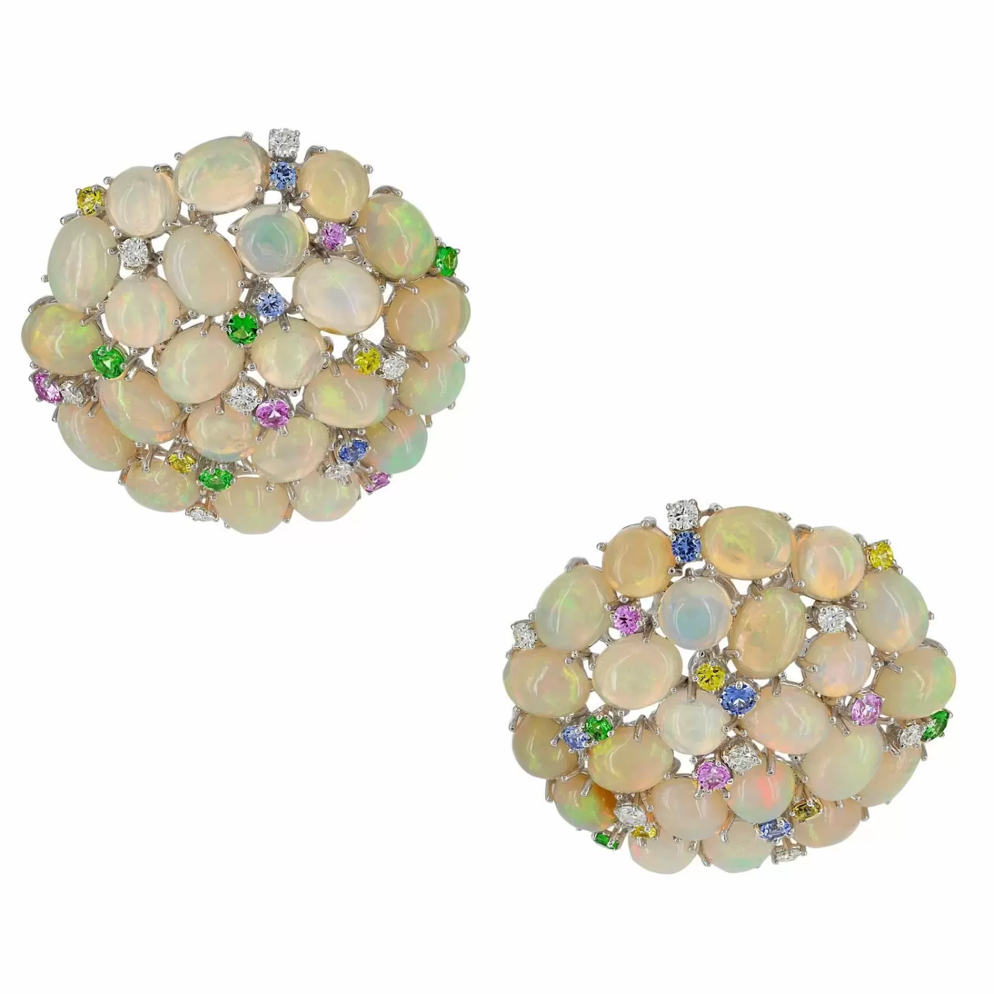 * London Collection 18K White Gold Diamond Diamond, Opal, Sapphire, And Green Garnet Round Earrings Best