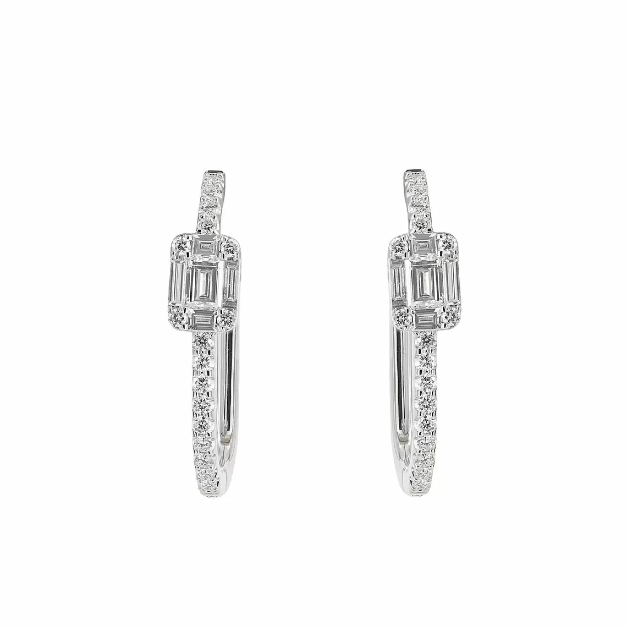 London Collection 18K White Gold Diamond Emerald Cluster Hoop Earrings Sale