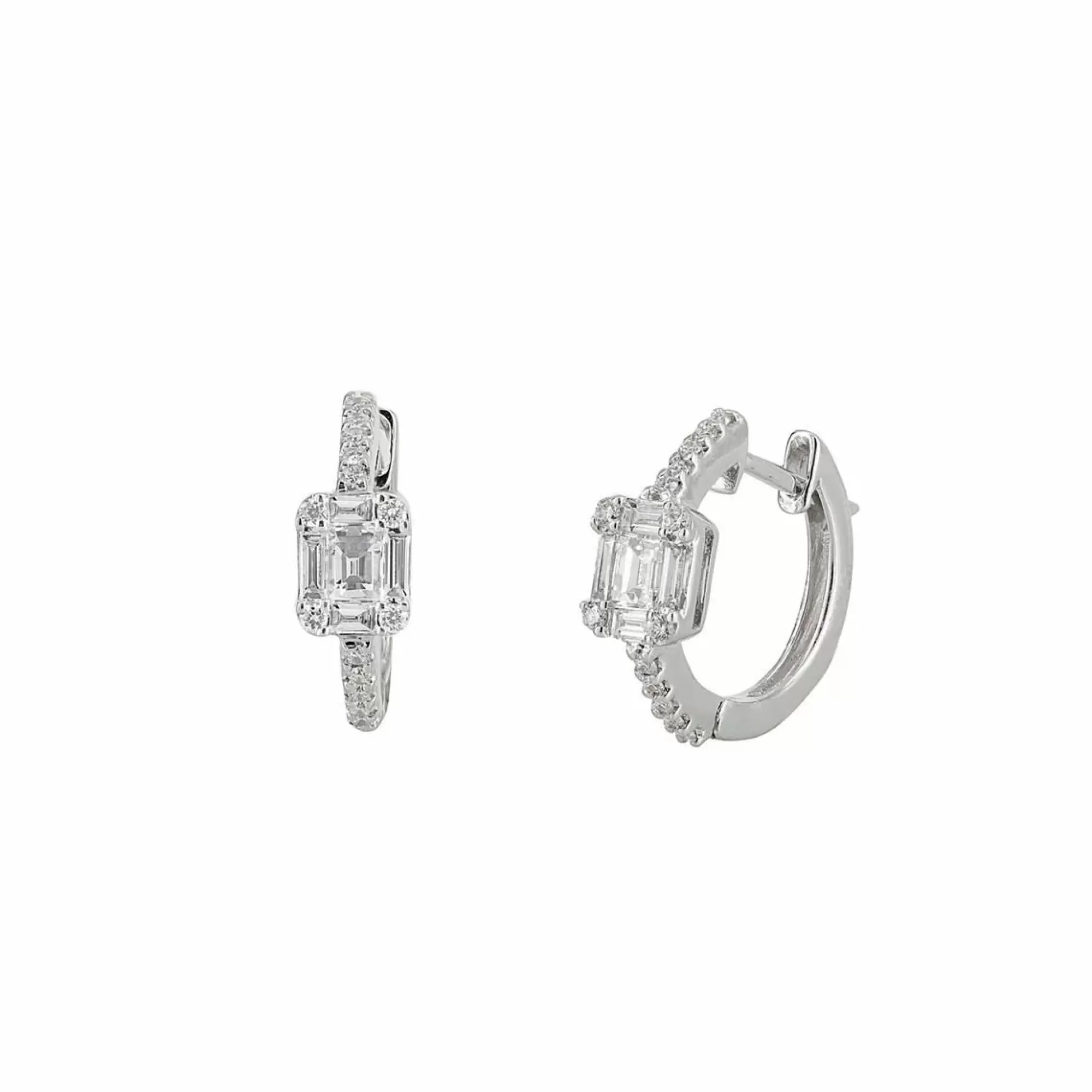 London Collection 18K White Gold Diamond Emerald Cluster Huggie Hoop Earrings Best Sale