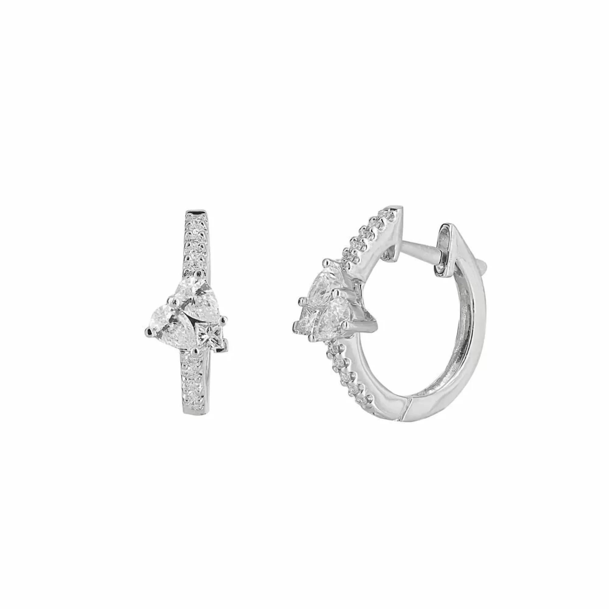 London Collection 18K White Gold Diamond Heart Cluster Huggie Hoop Earrings Best