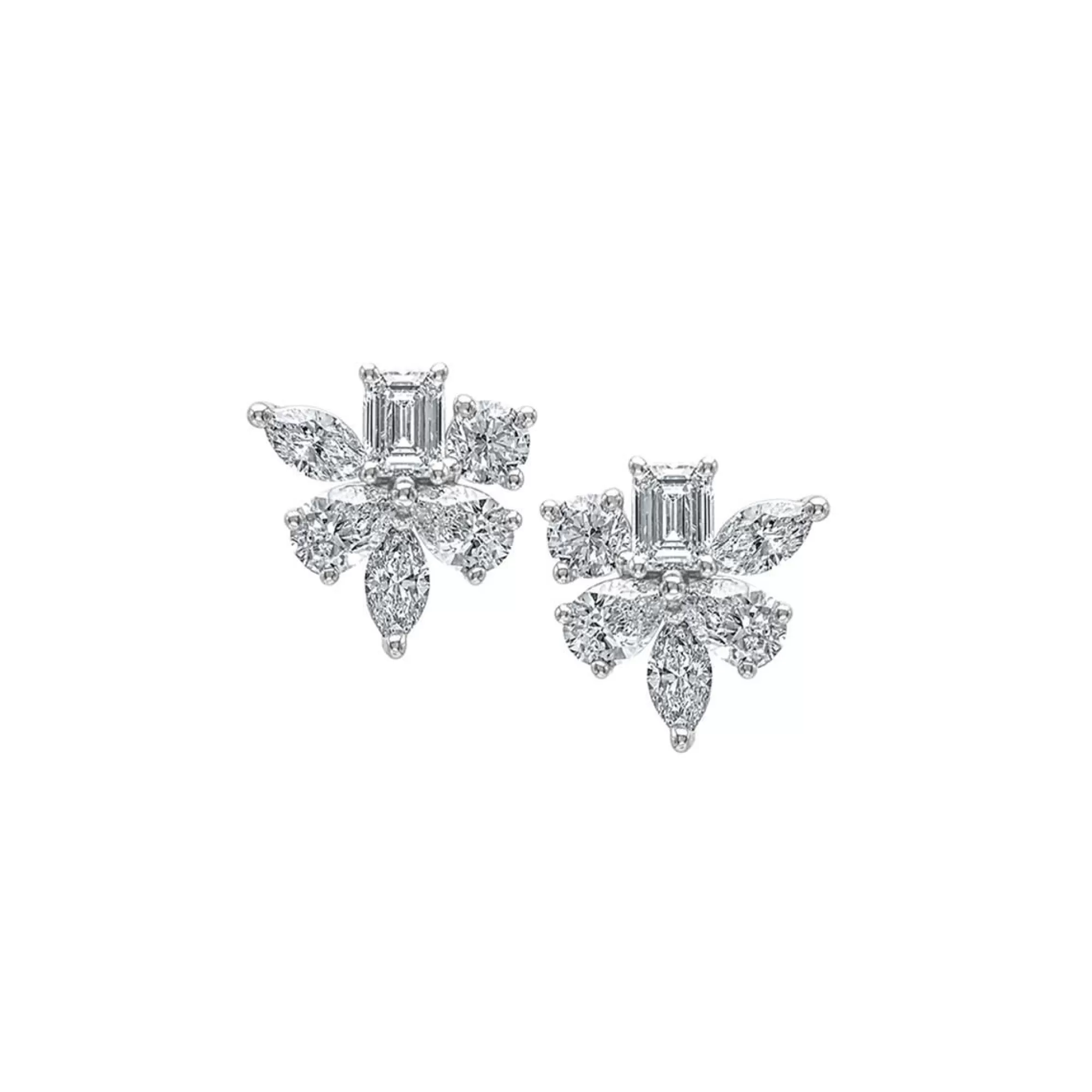 London Collection 18K White Gold Diamond Mixed Shape Cluster Earrings Cheap