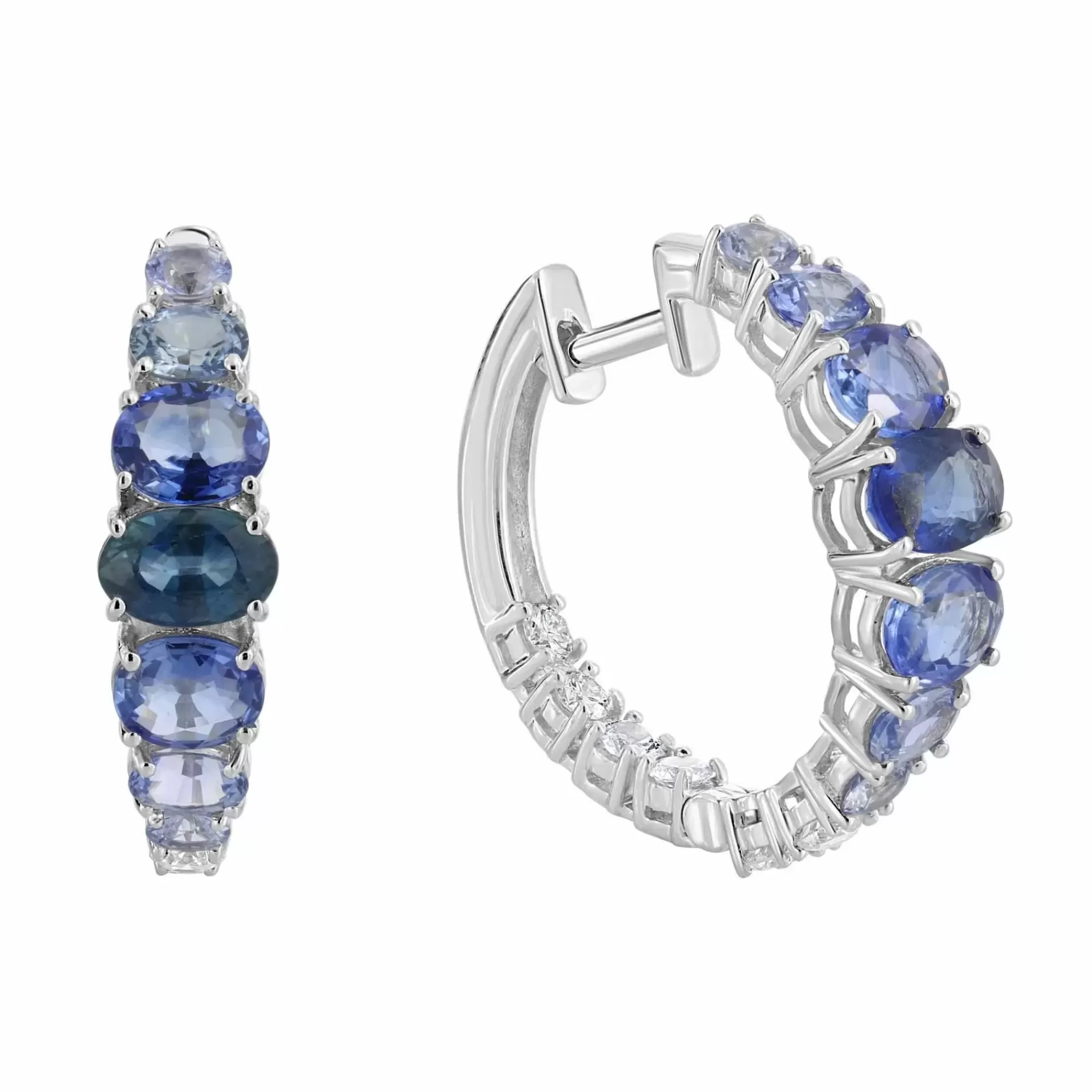 * London Collection 18K White Gold Diamond Ombre Blue Sapphire Hoop Earrings Cheap