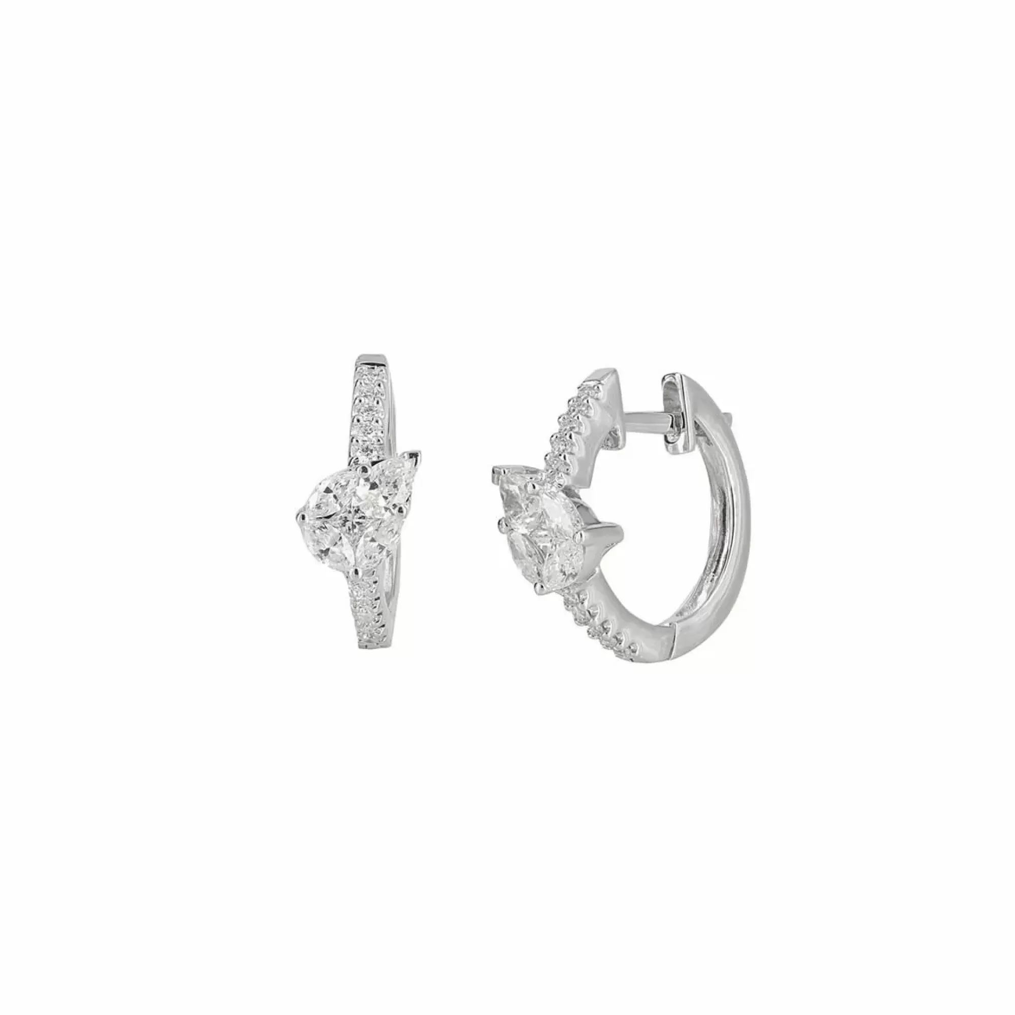 London Collection 18K White Gold Diamond Pear Cluster Huggie Hoop Earrings Store