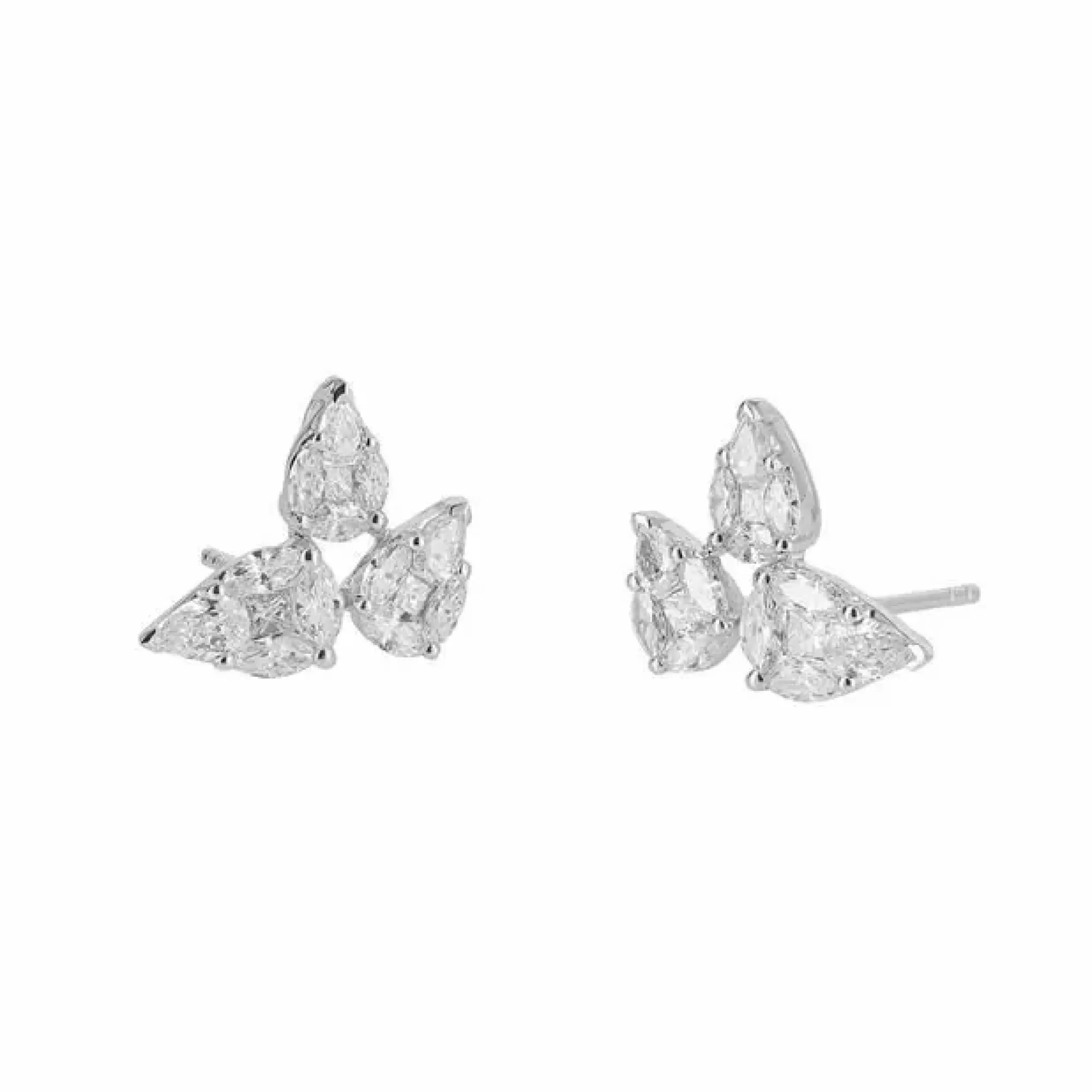 * London Collection 18K White Gold Diamond Pear Trio Cluster Stud Earrings Flash Sale