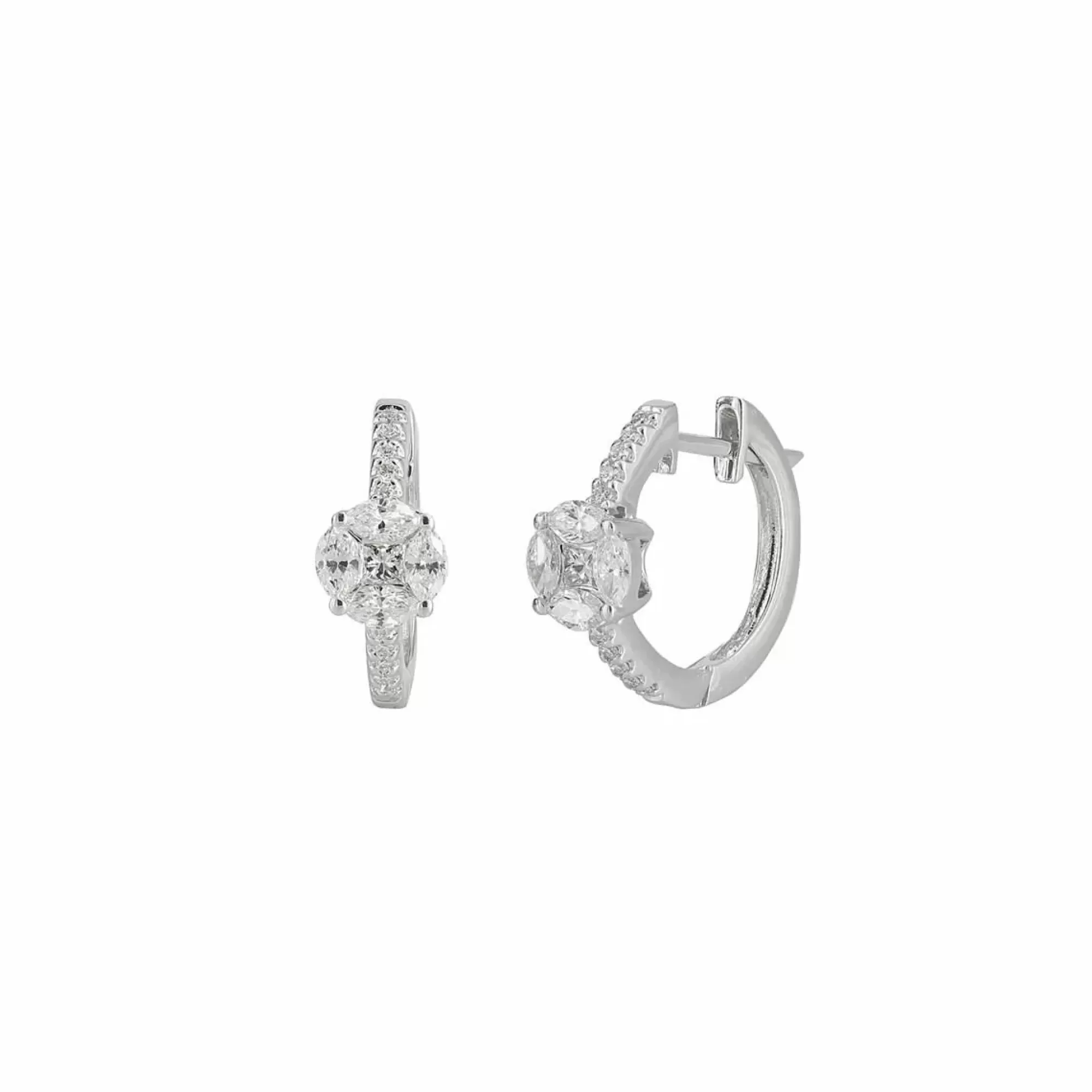 London Collection 18K White Gold Diamond Round Cluster Huggie Hoop Earrings Online