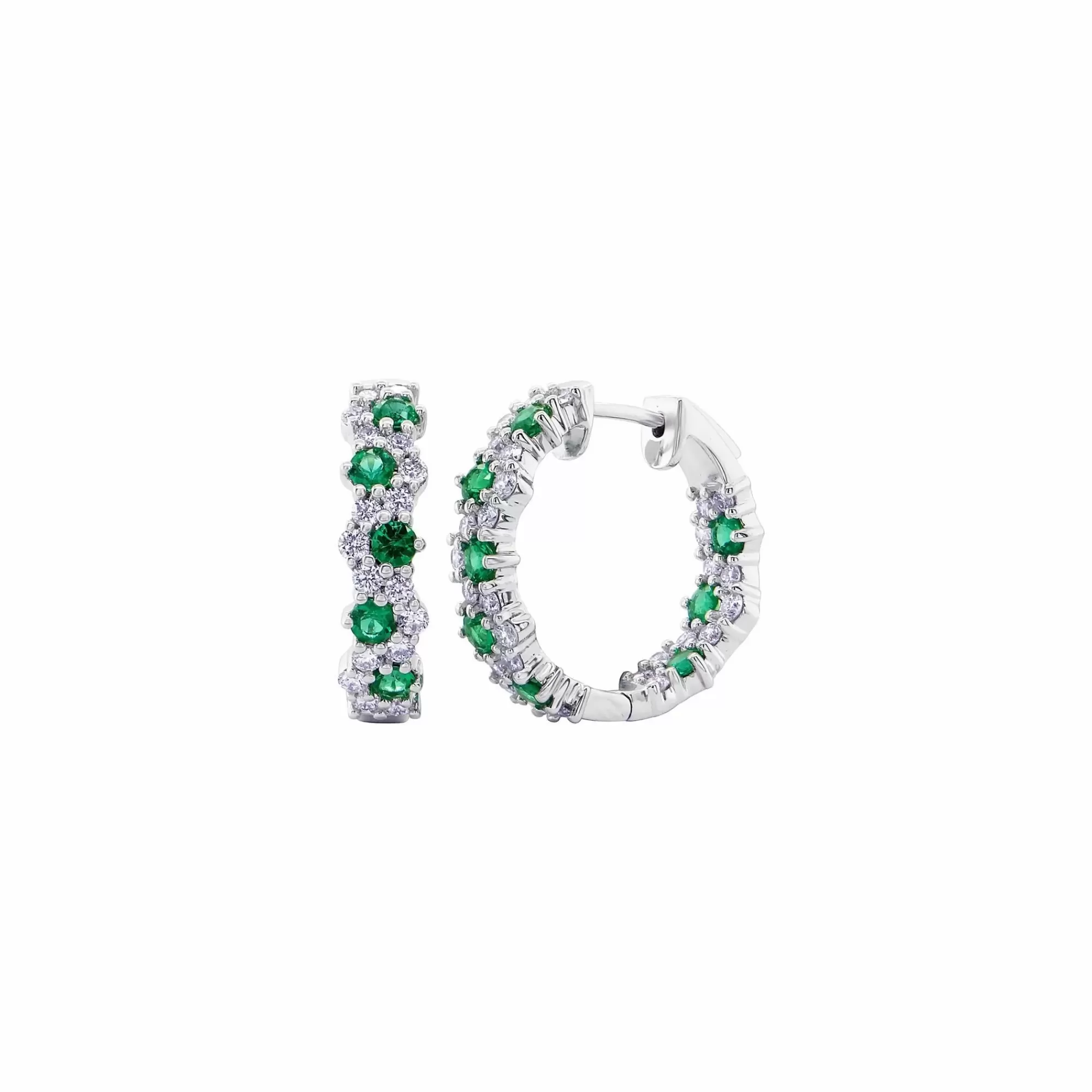 * London Collection 18K White Gold Emerald And Pave Diamond Small Hoop Earrings Online