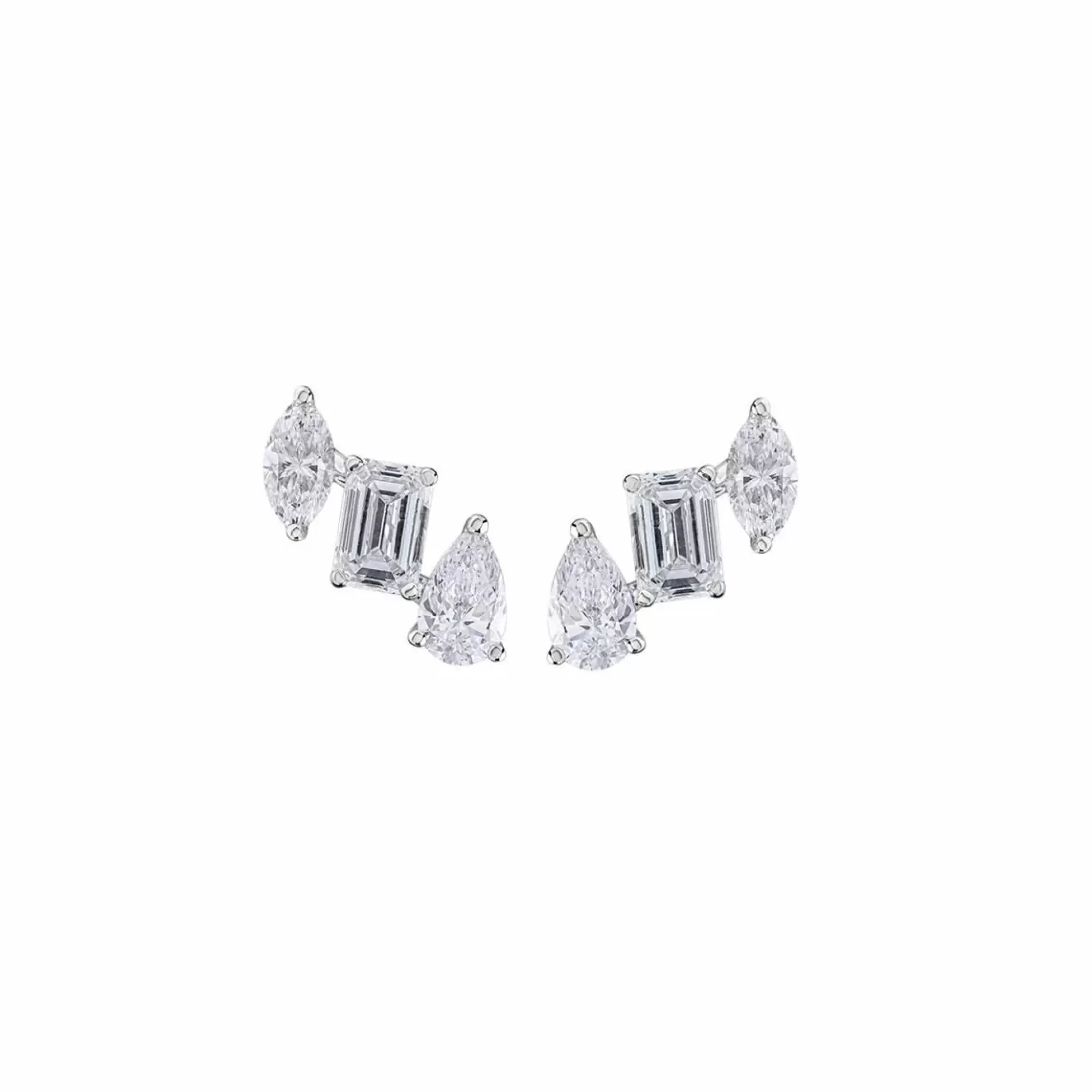 * London Collection 18K White Gold Emerald Marquise And Pear Cut Diamond Stud Earrings Cheap