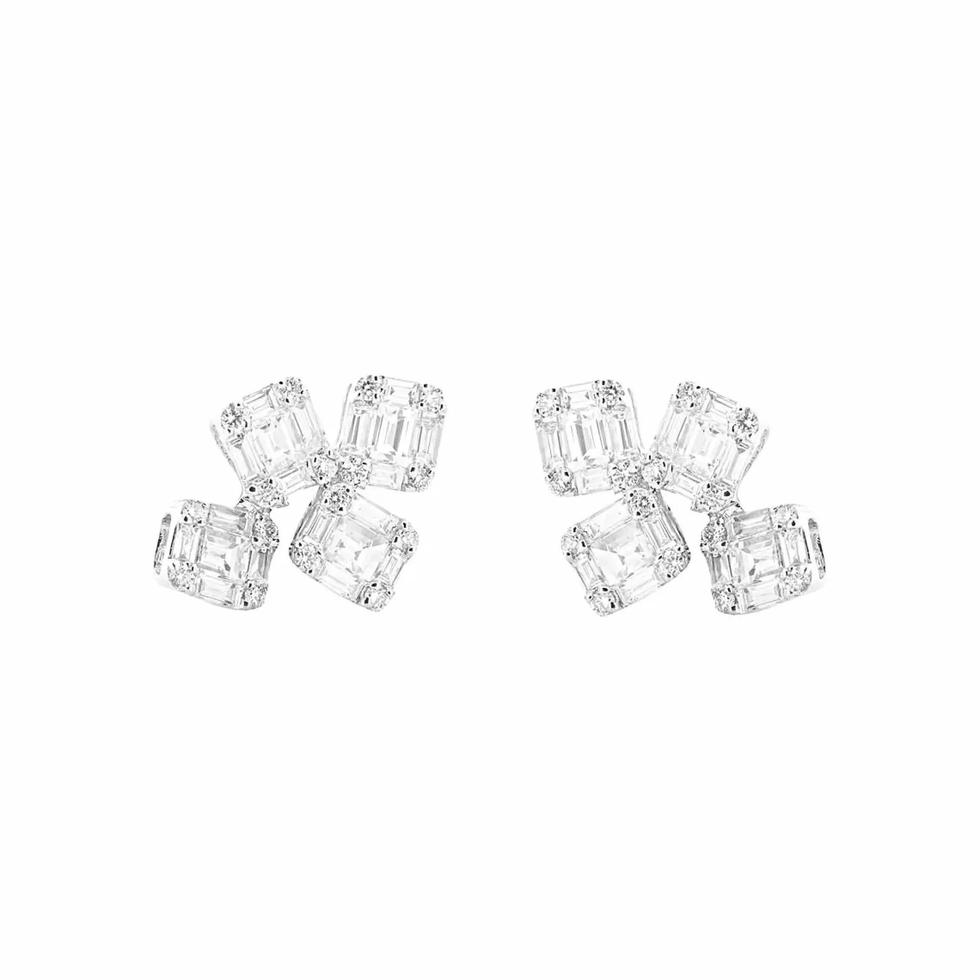 London Collection 18K White Gold Emerald Shaped Diamond Cluster Stud Earrings Sale