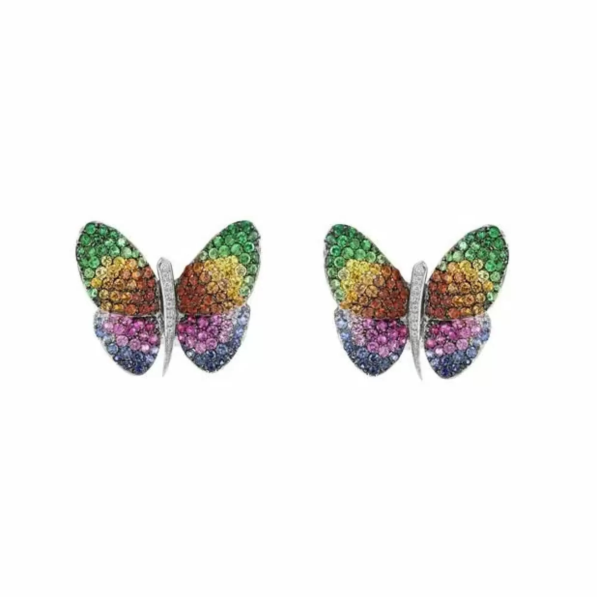 * London Collection 18K White Gold Mixed Gemstone And Diamond Butterfly Stud Earrings Fashion