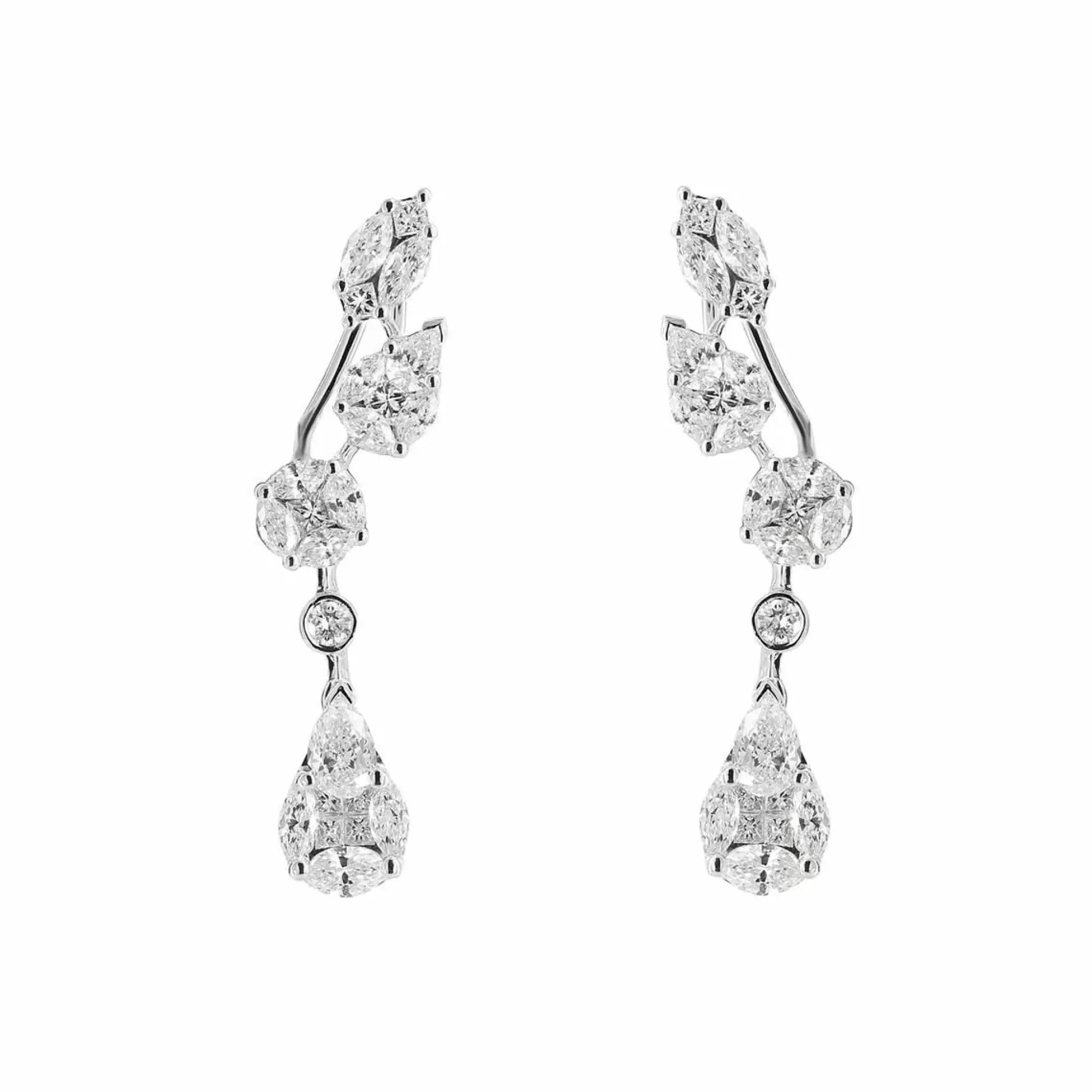 London Collection 18K White Gold Mixed Shape Diamond Cluster Crawler Earrings Fashion