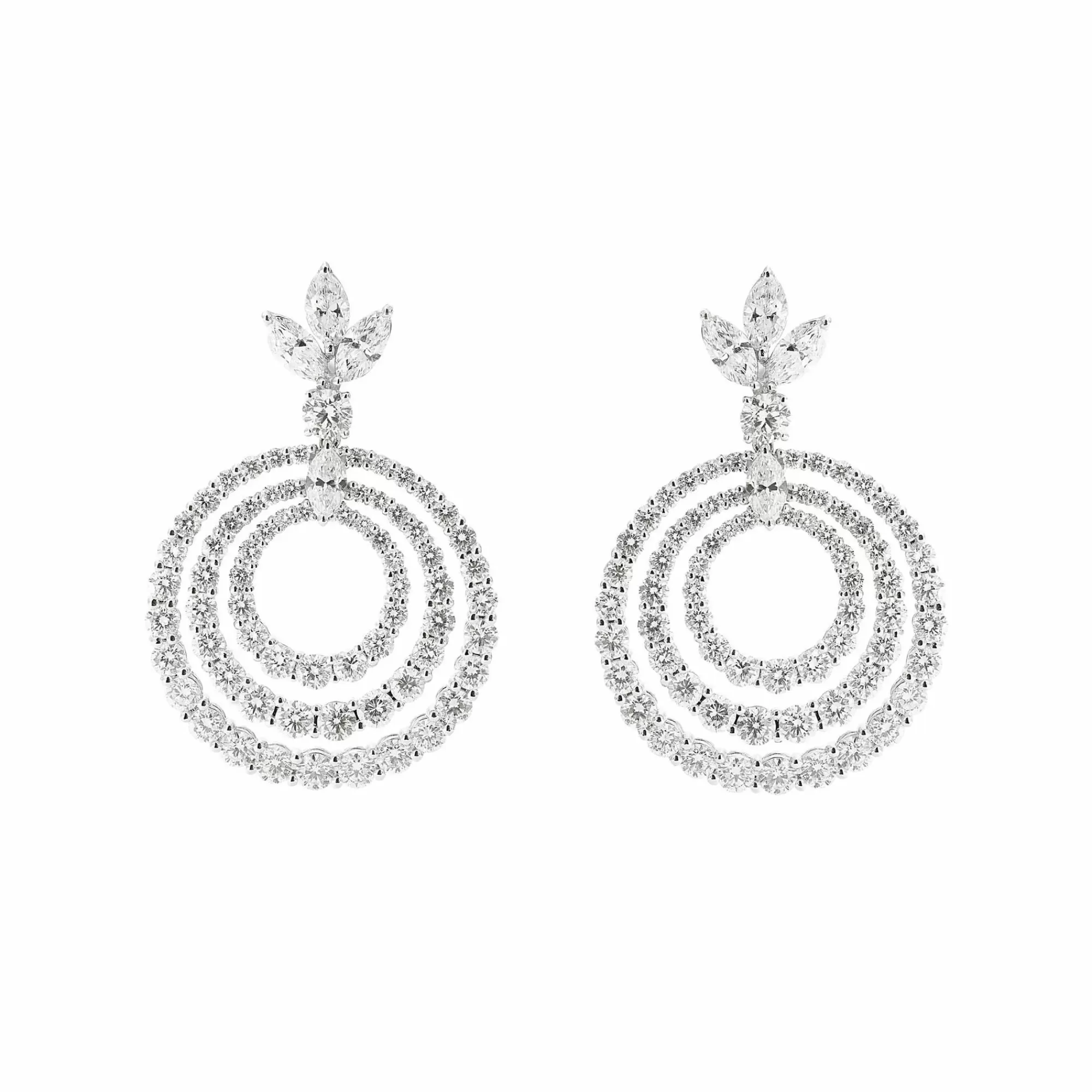 * London Collection 18K White Gold Nested Diamond Circle Drop Earrings Clearance