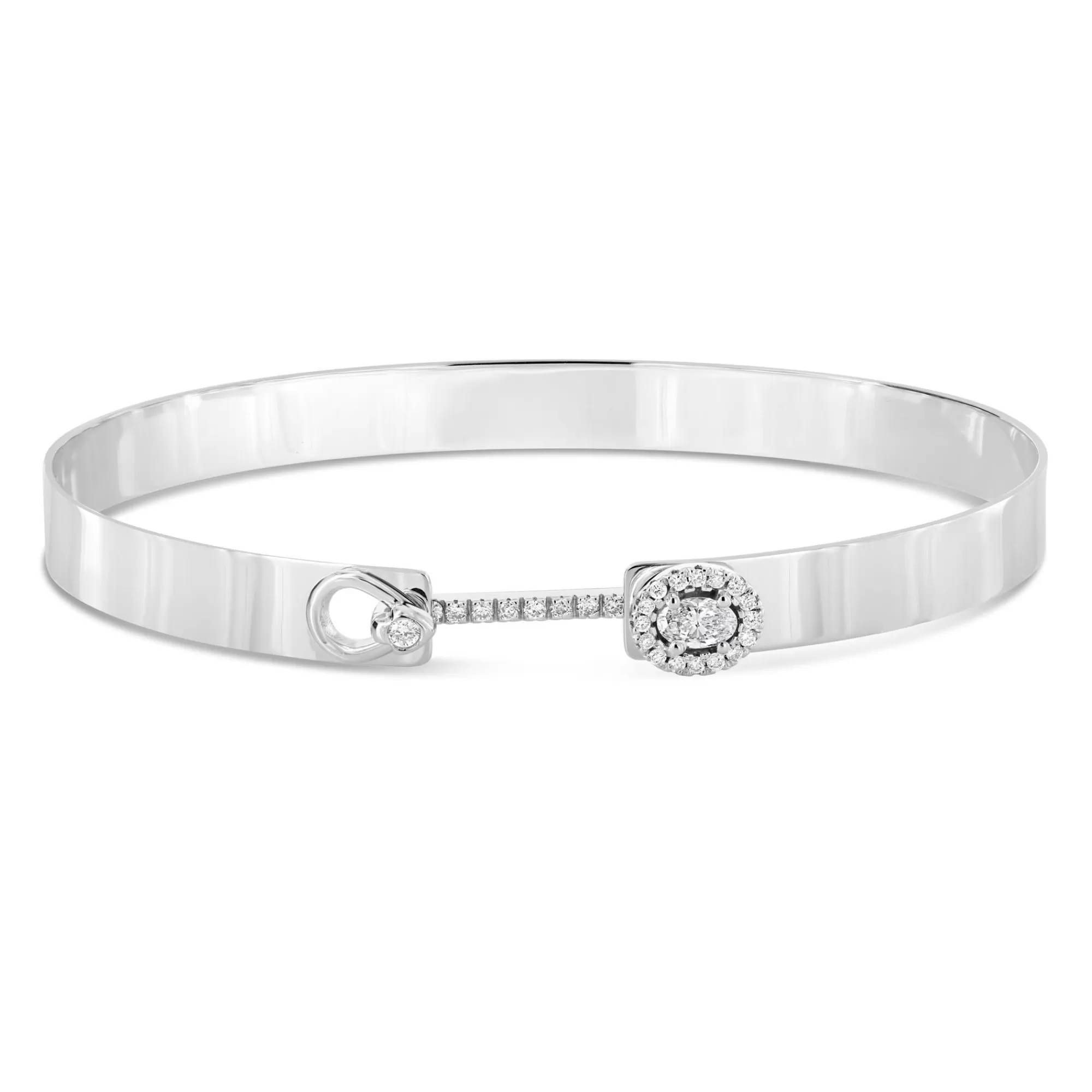 * London Collection 18K White Gold Oval And Pave Diamond Square End Medium Bracelet Cheap