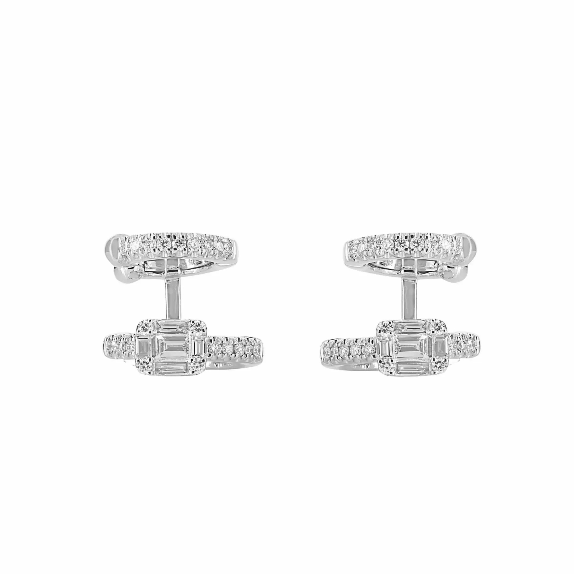 * London Collection 18K White Gold Round And Emerald Shape Diamond Huggie Earrings Best Sale