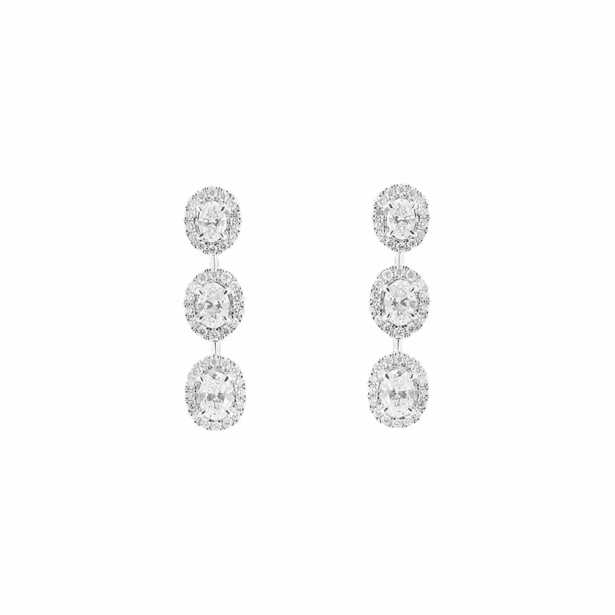 London Collection 18K White Gold Triple Oval Diamond Halo Drop Earrings Best Sale
