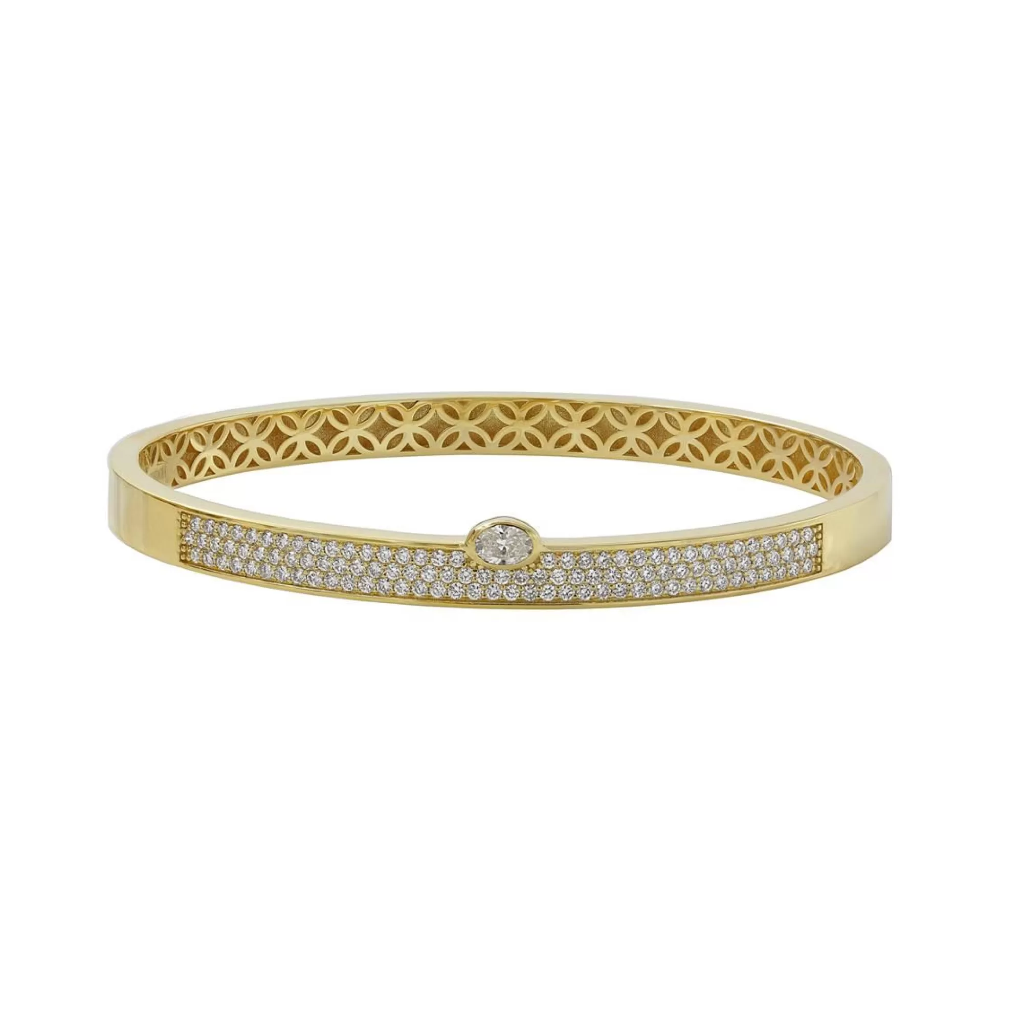 London Collection 18K Yellow Gold Bezel Set Oval Diamond And Pave Diamond Bangle Bracelet Flash Sale