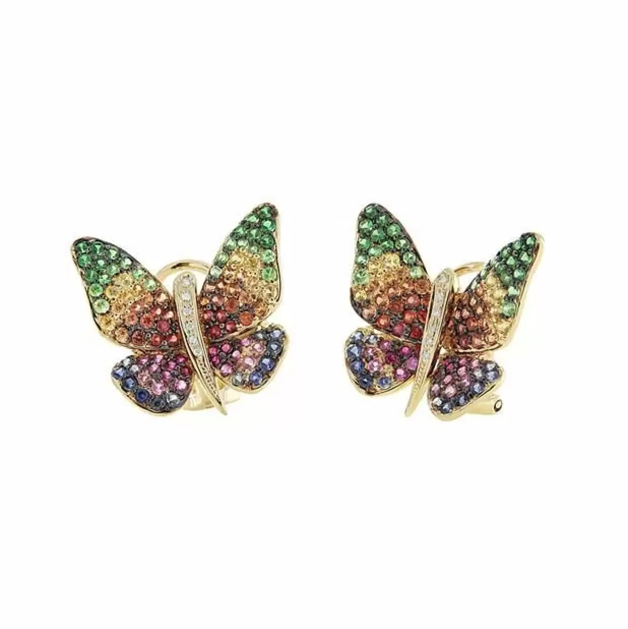 * London Collection 18K Yellow Gold Diamond And Mixed Sapphire Butterfly Earrings Outlet
