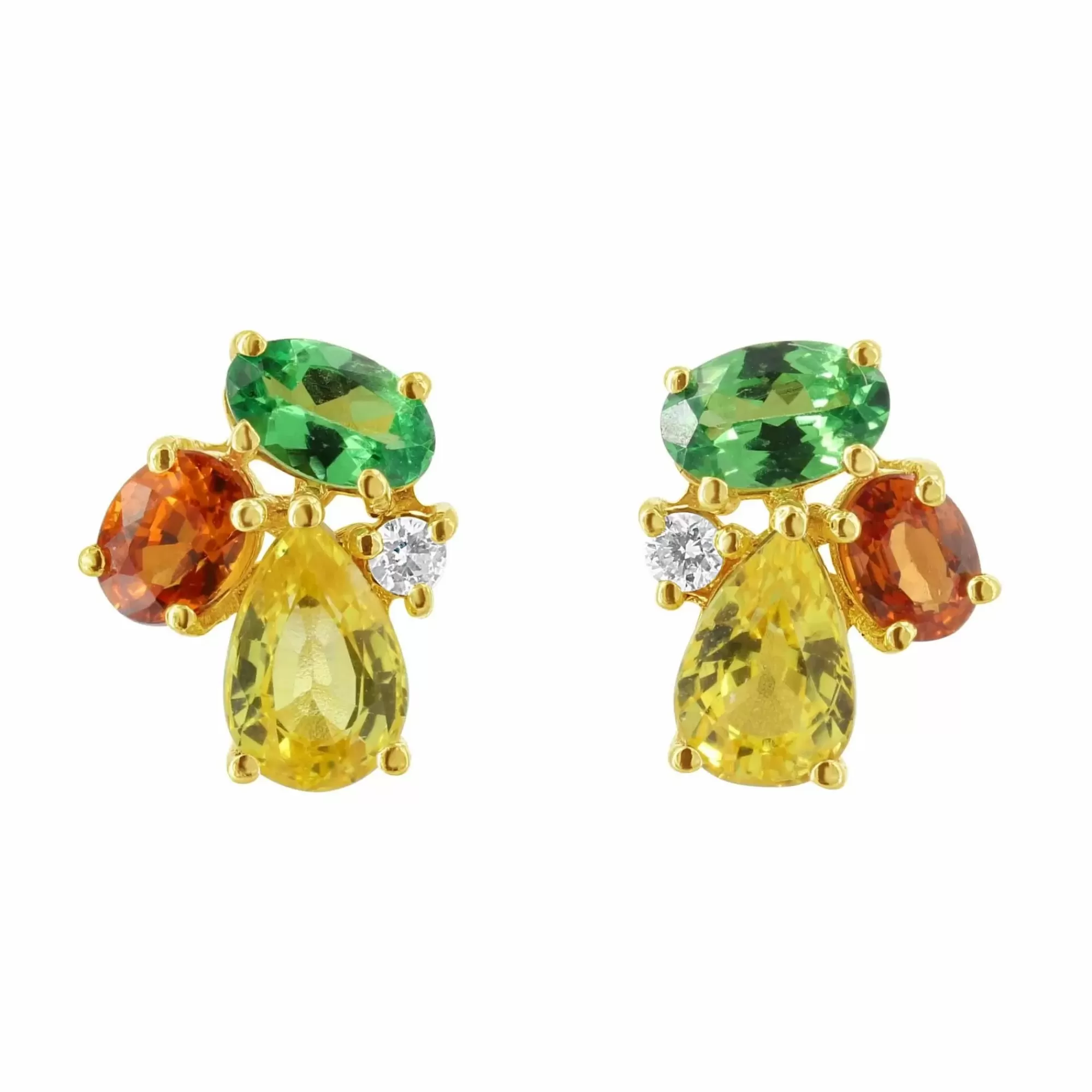 * London Collection 18K Yellow Gold Diamond And Mixed Sapphire Stud Earrings New
