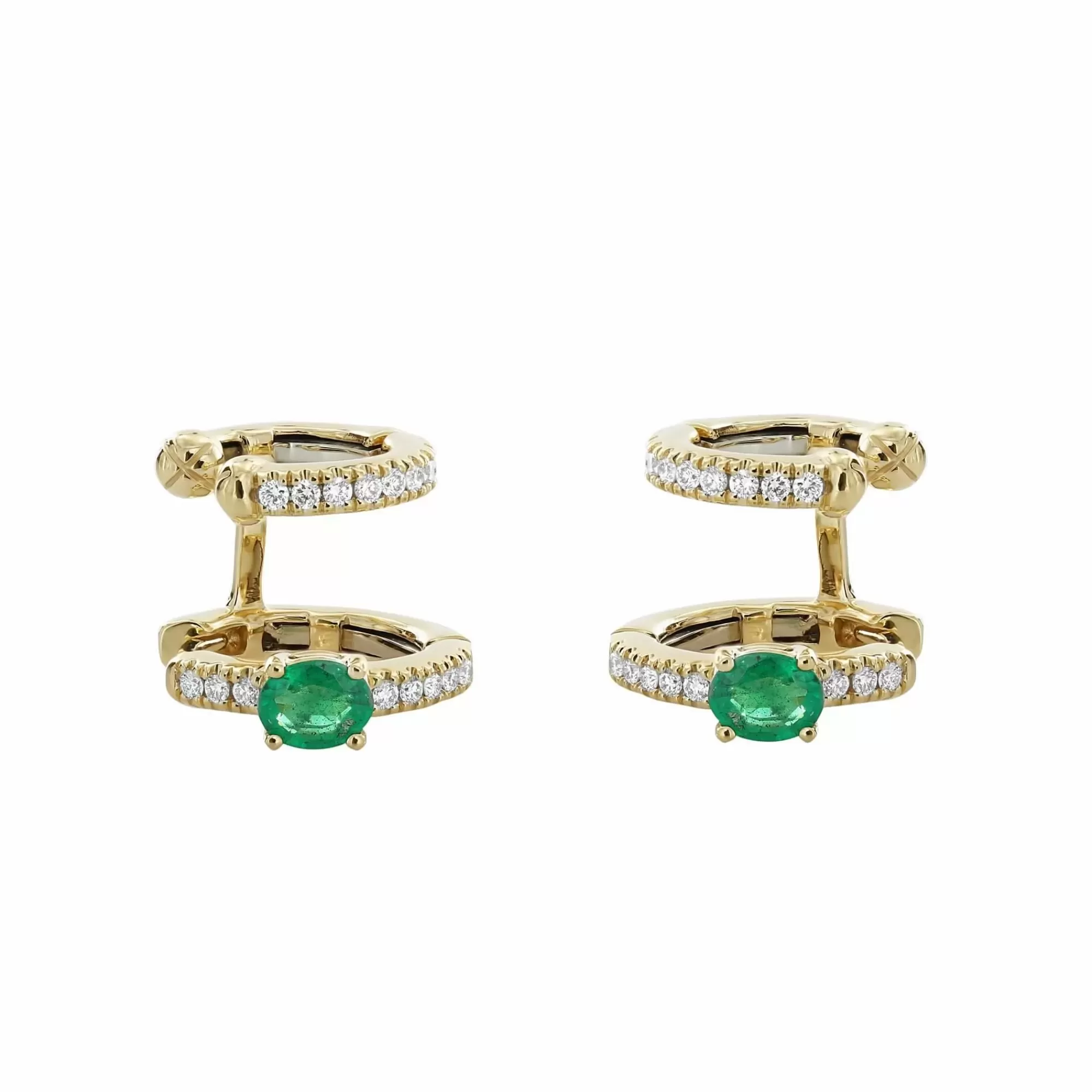 * London Collection 18K Yellow Gold Diamond And Oval Shape Emerald Huggie Earrings Fashion