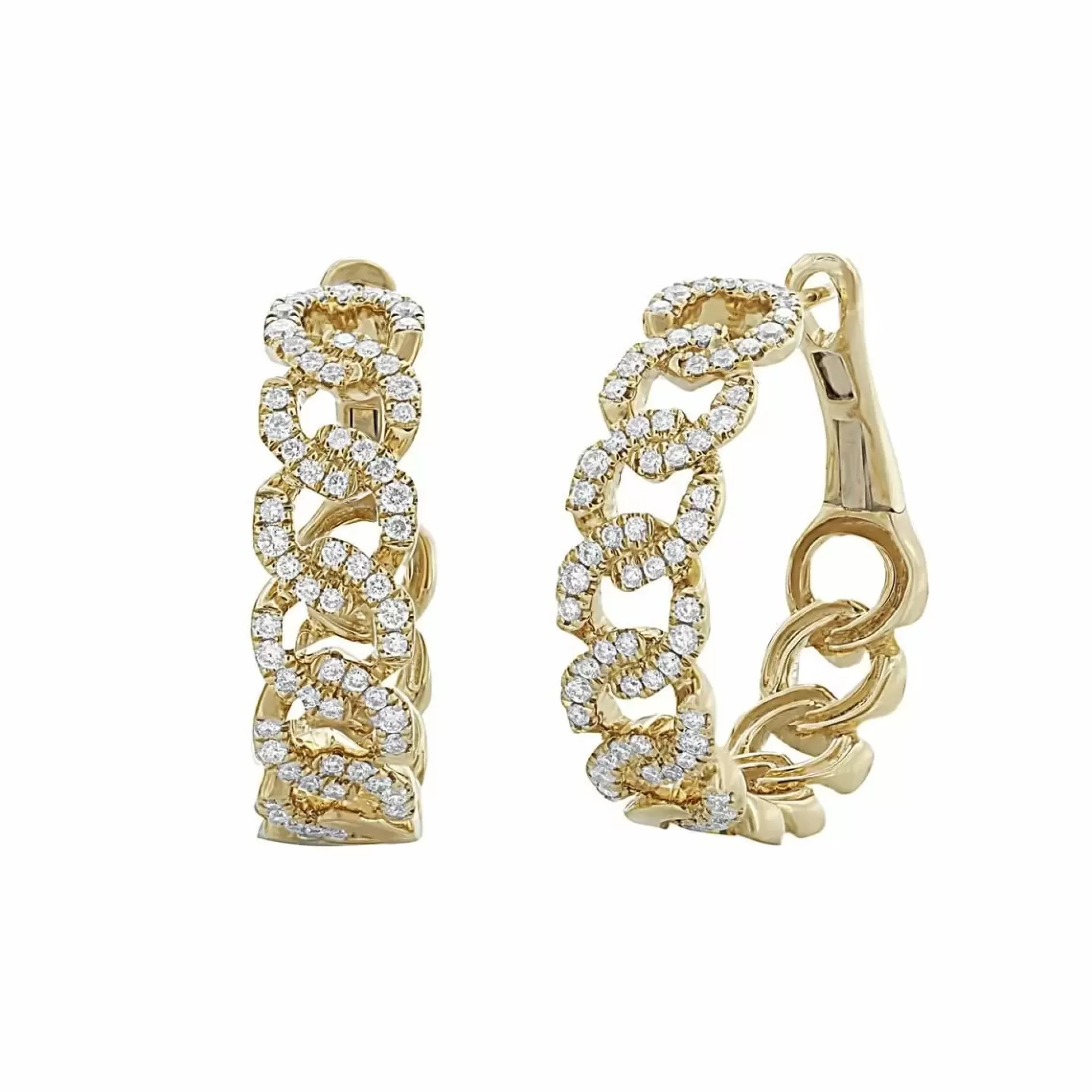 London Collection 18K Yellow Gold Diamond Link Chain Huggie Hoop Earrings Best