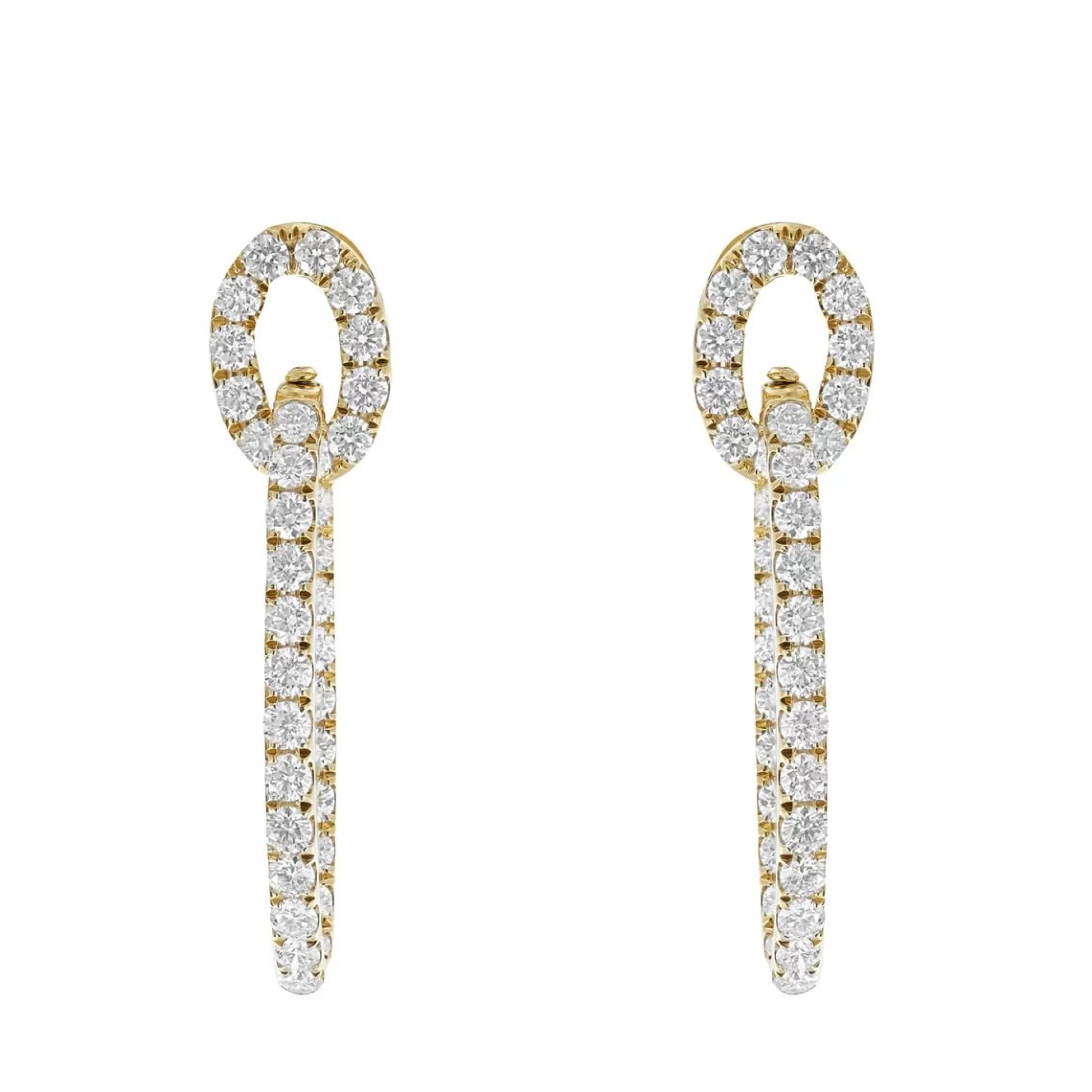 London Collection 18K Yellow Gold Diamond Oval Link Drop Earrings New