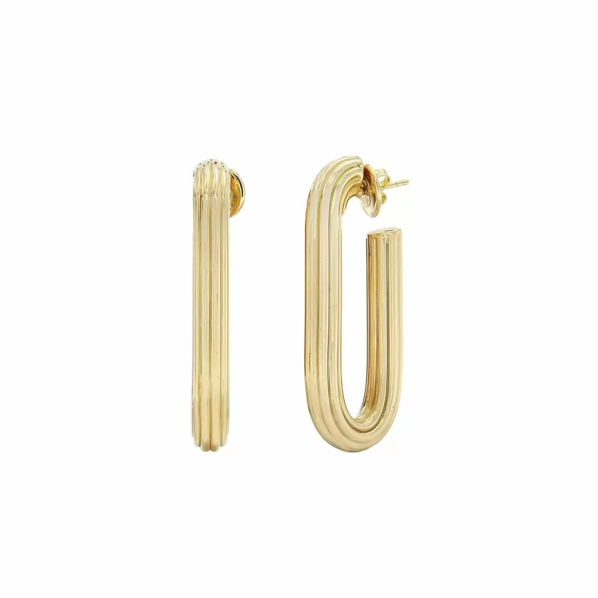 London Collection 18K Yellow Gold Elongated Oval Ribbed Hoop Earrings Shop