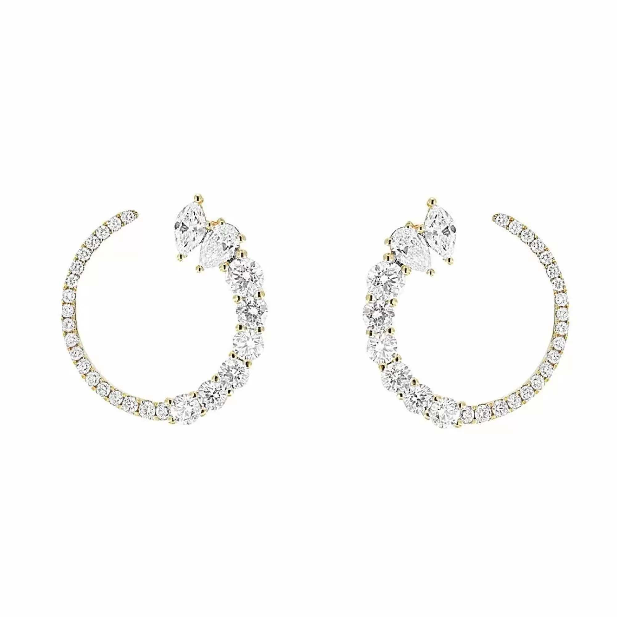 London Collection 18K Yellow Gold Graduated Diamond Front Facing Hoop Earrings Hot