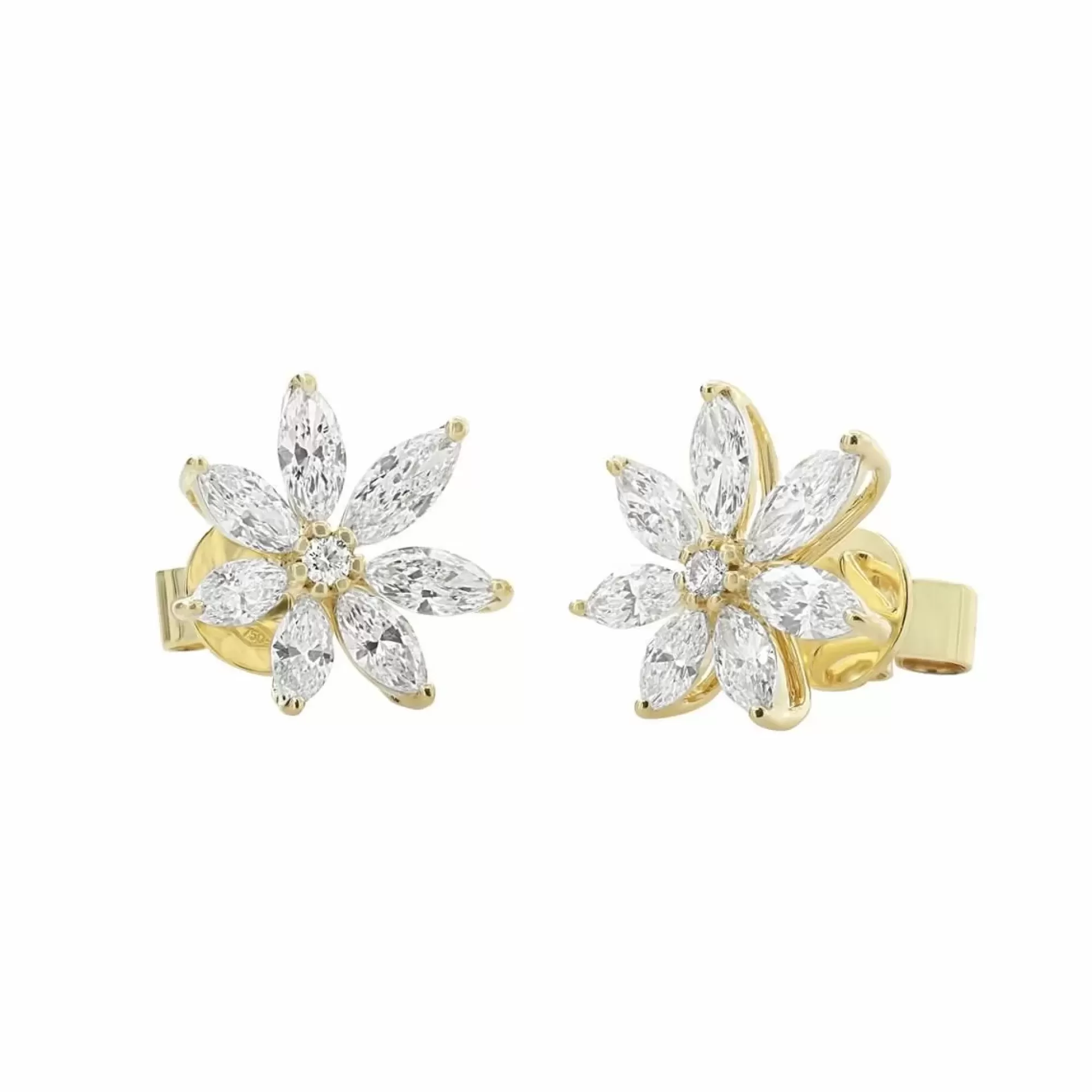 London Collection 18K Yellow Gold Marquise Diamond Flower Stud Earrings Shop