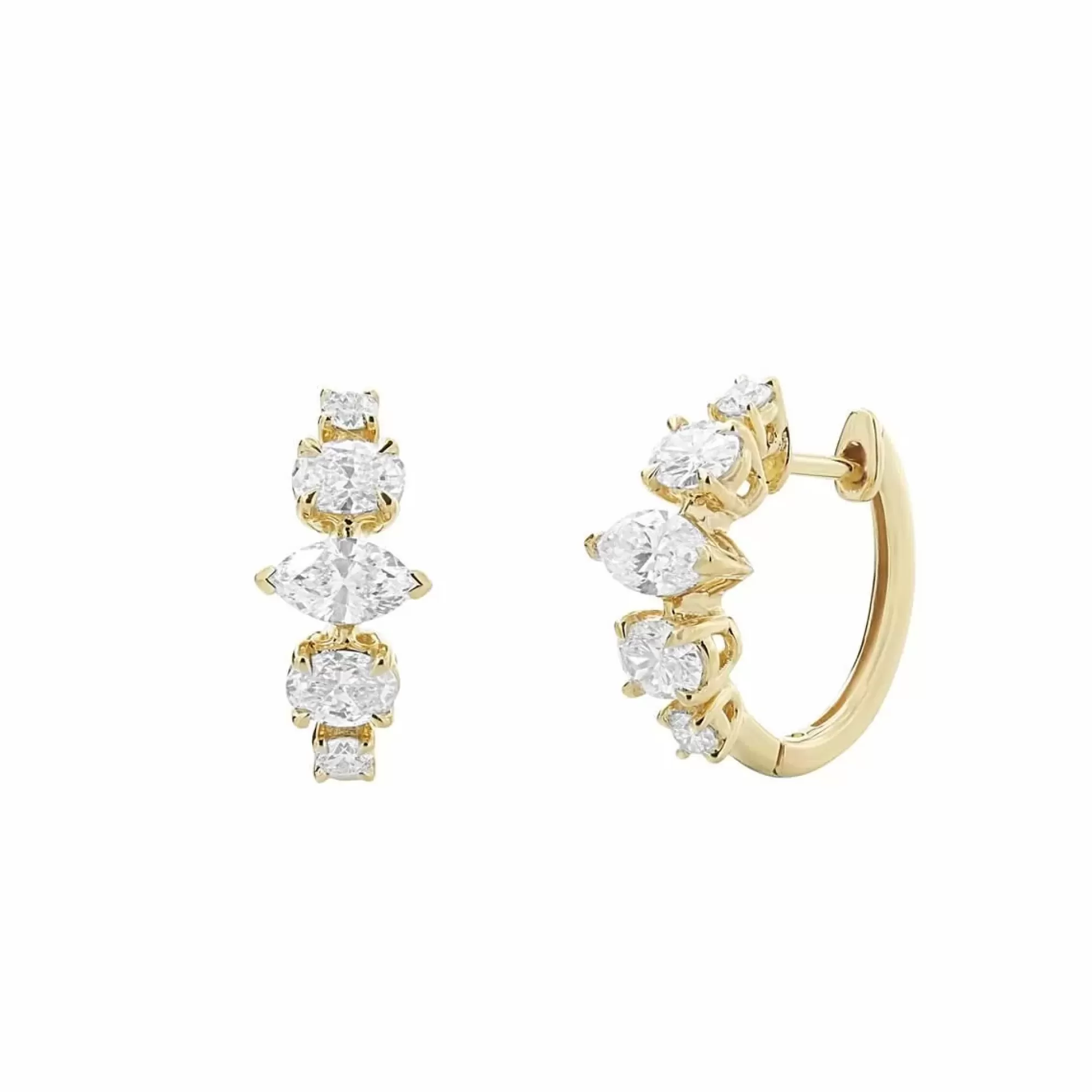 London Collection 18K Yellow Gold Mixed Shape Diamond Huggie Earrings Best