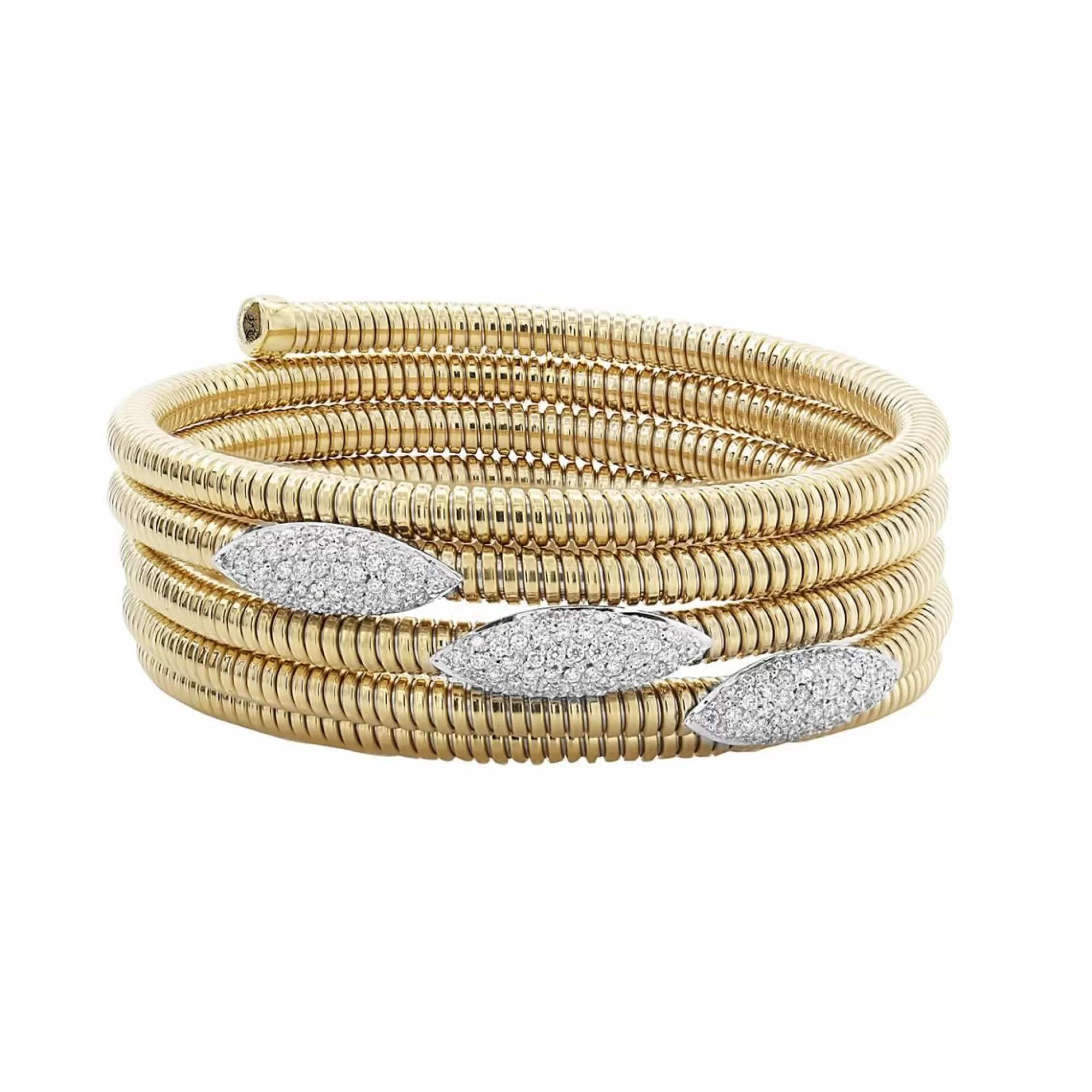 London Collection 18K Yellow Gold Multi Row Pave Diamond Marquise Station Wrap Bracelet Outlet